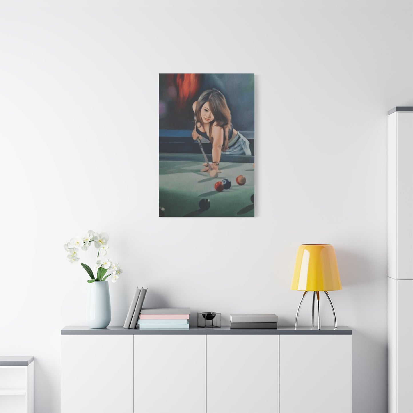 Cute Girl Playing Billiard Wall Art & Canvas Prints