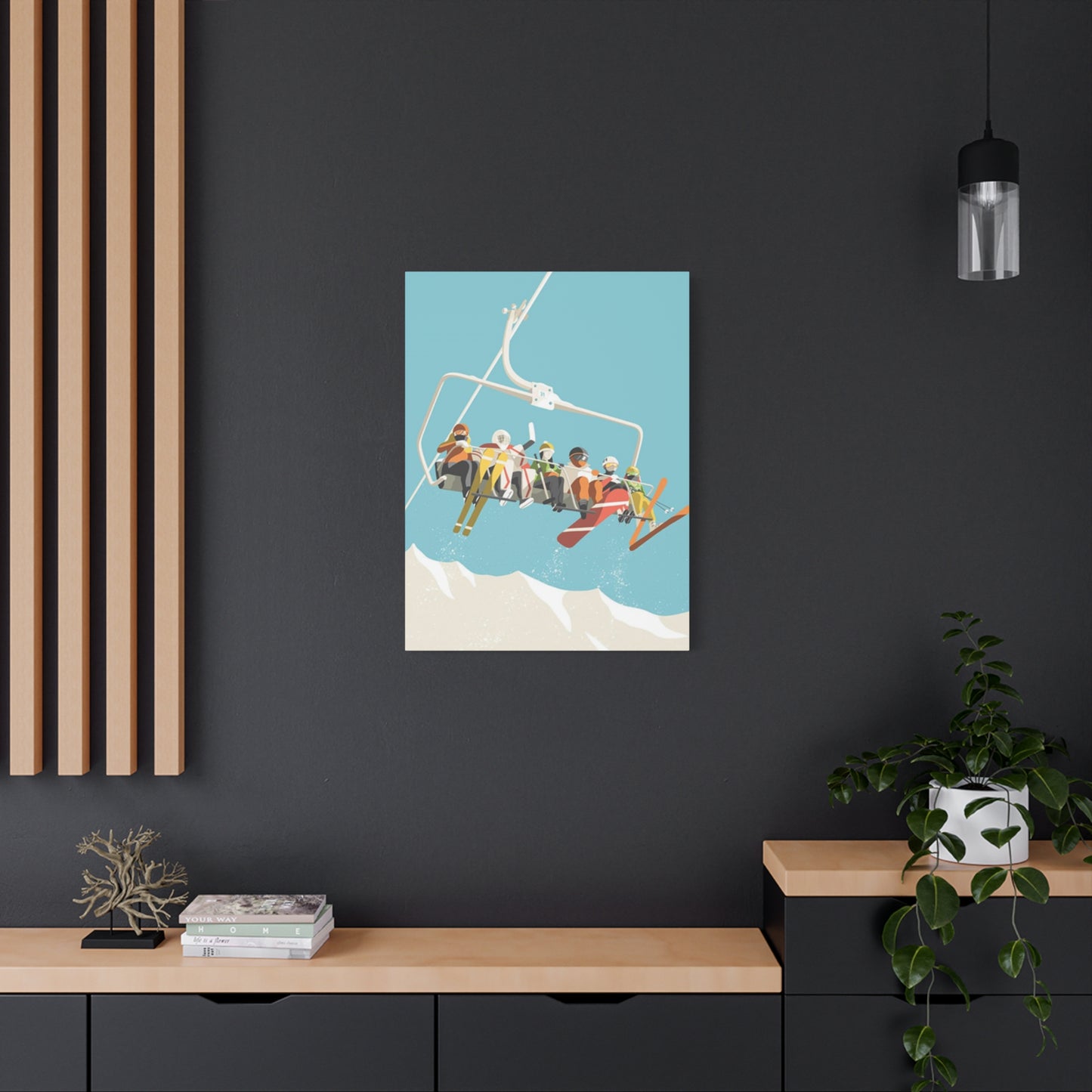 Five Skiers On Gondola Wall Art & Canvas Prints
