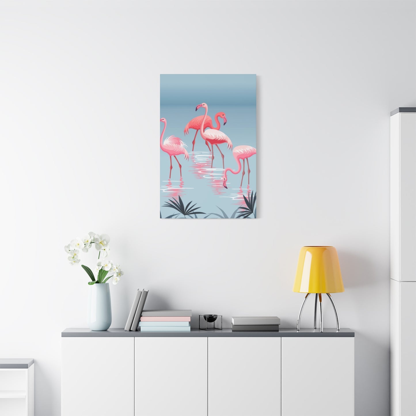 Flamingo Flock In Water Wall Art & Canvas Prints