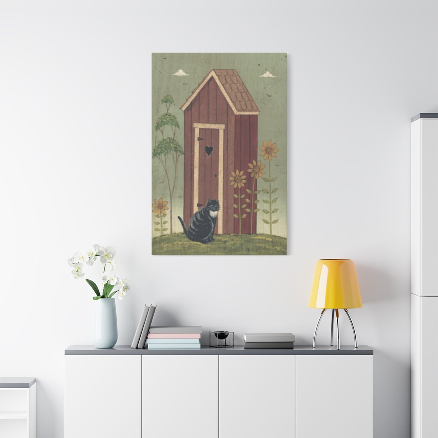 Cat With Cat House Kimble Warren Wall Art & Canvas Prints