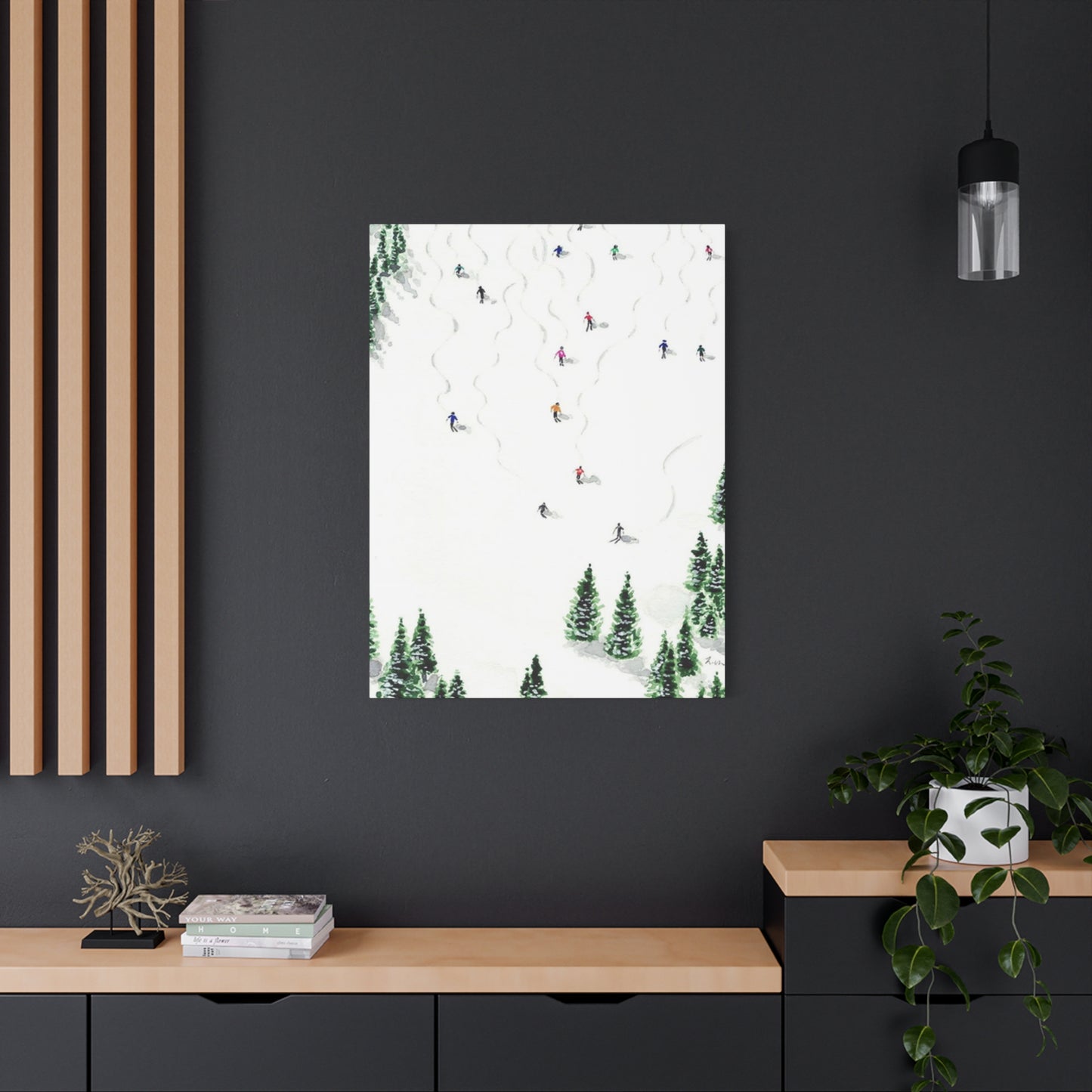 Skiing With Pine Trees Wall Art & Canvas Prints