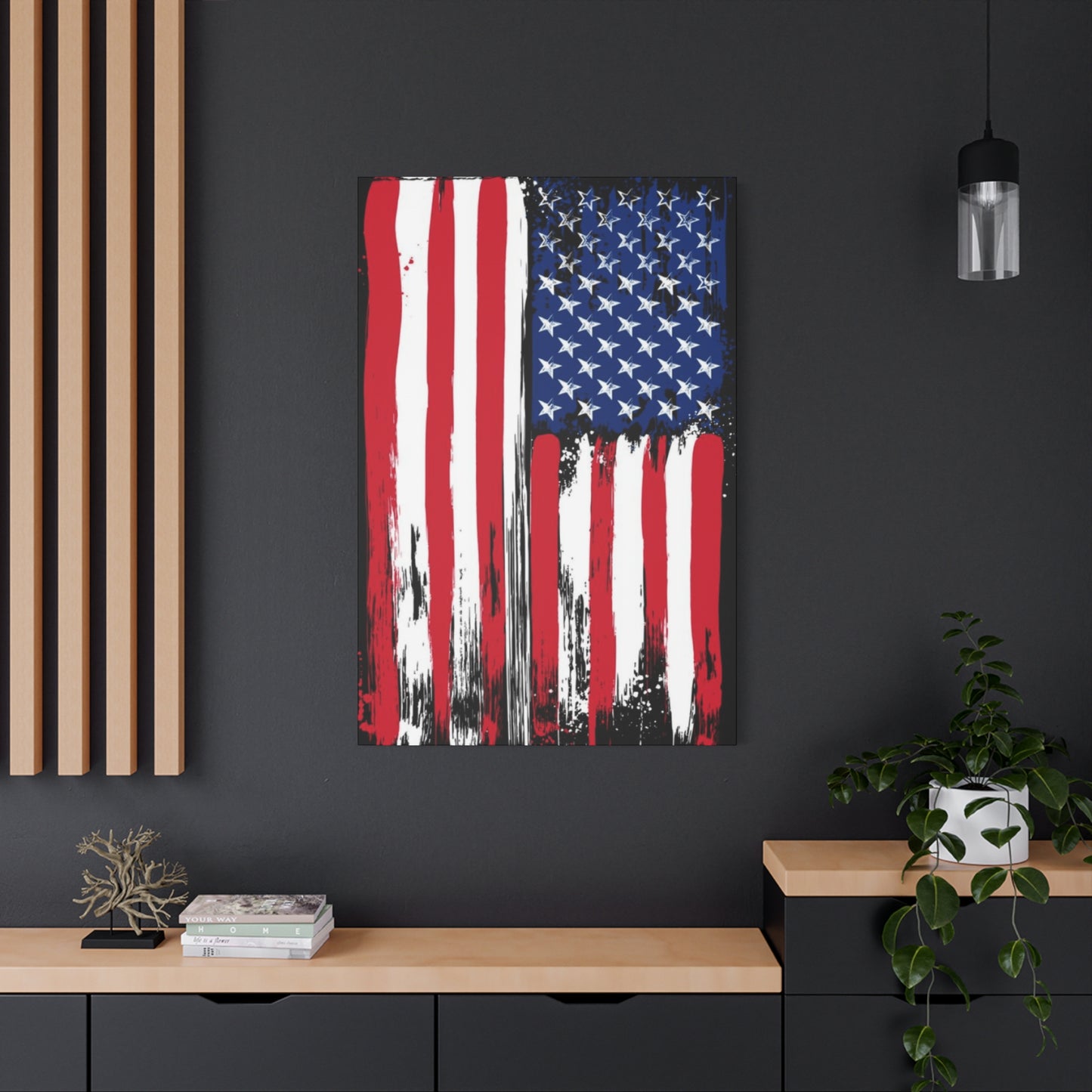 American Flag in Black Background Wall Art & Canvas Prints