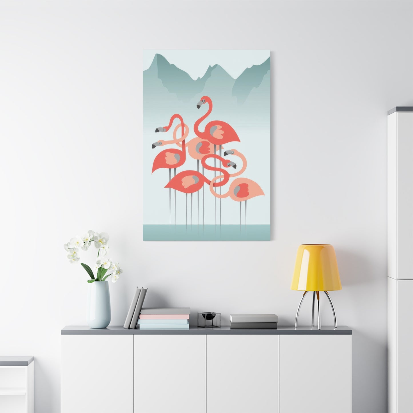 Flamingo Flock Aqua Wall Art & Canvas Prints