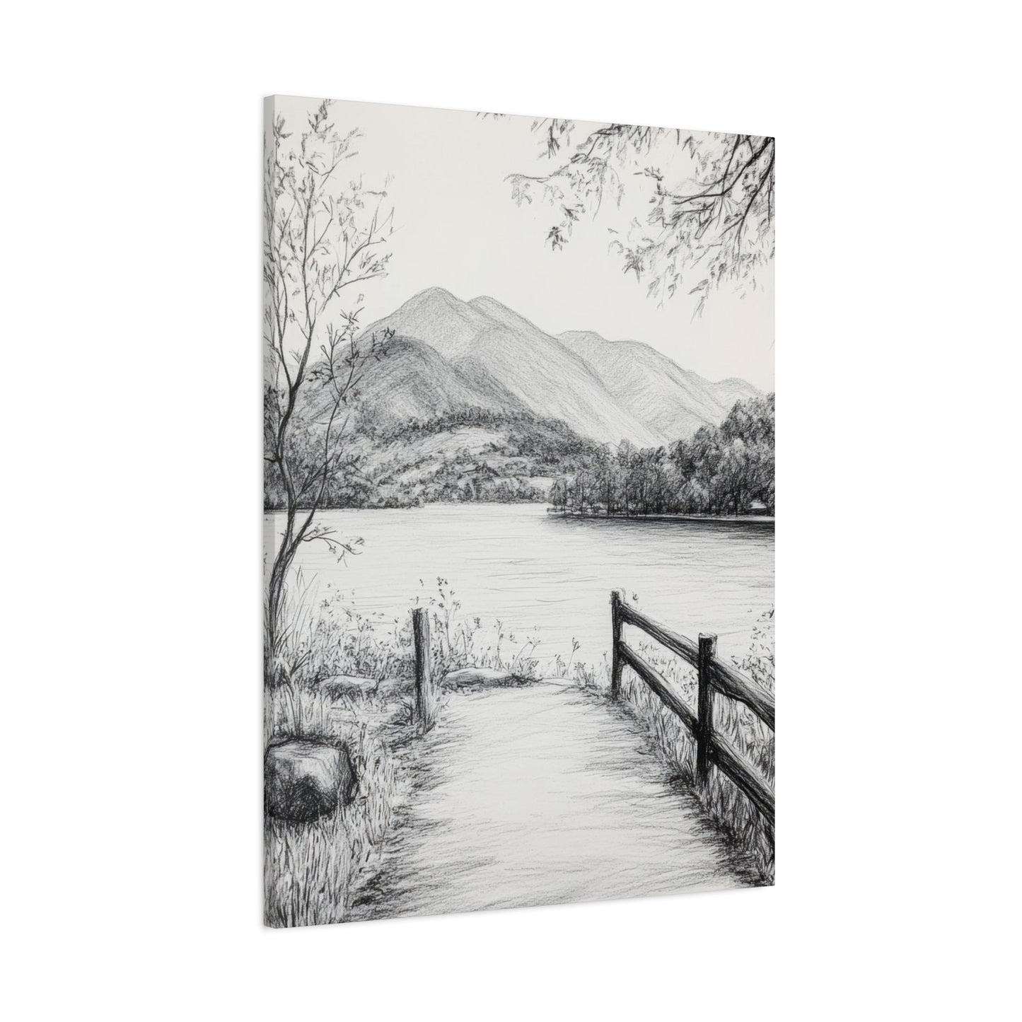 Path Along River Grey Wall Art & Canvas Prints