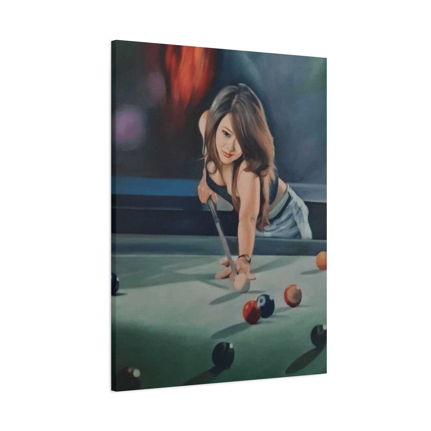 Cute Girl Playing Billiard Wall Art & Canvas Prints
