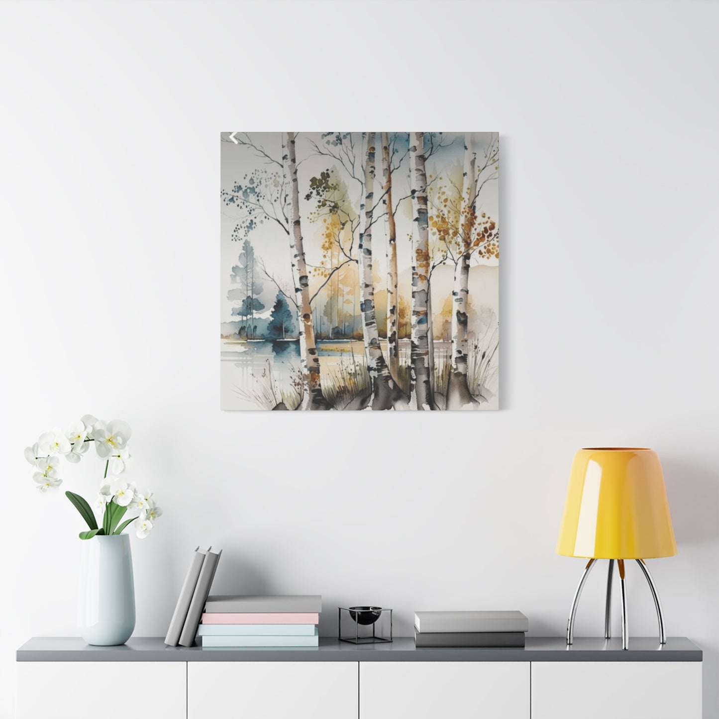 Blue and Orange Birch Tree Painting Wall Art & Canvas Prints
