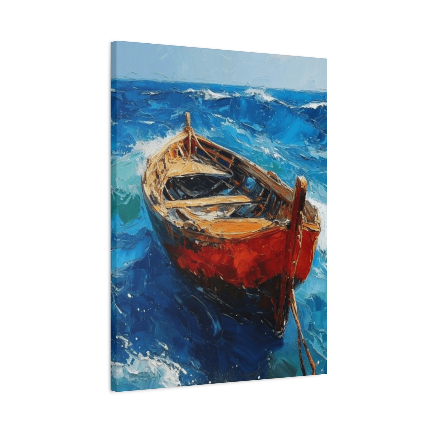A Red Boat In The Ocean Wall Art & Canvas Prints