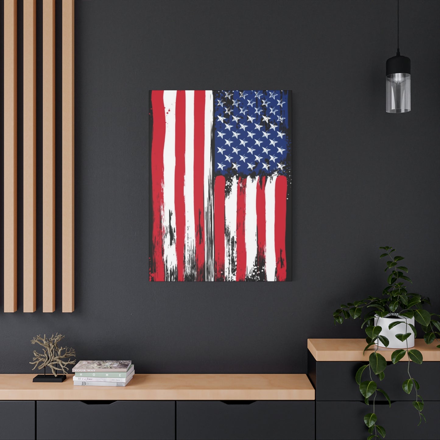 American Flag in Black Background Wall Art & Canvas Prints