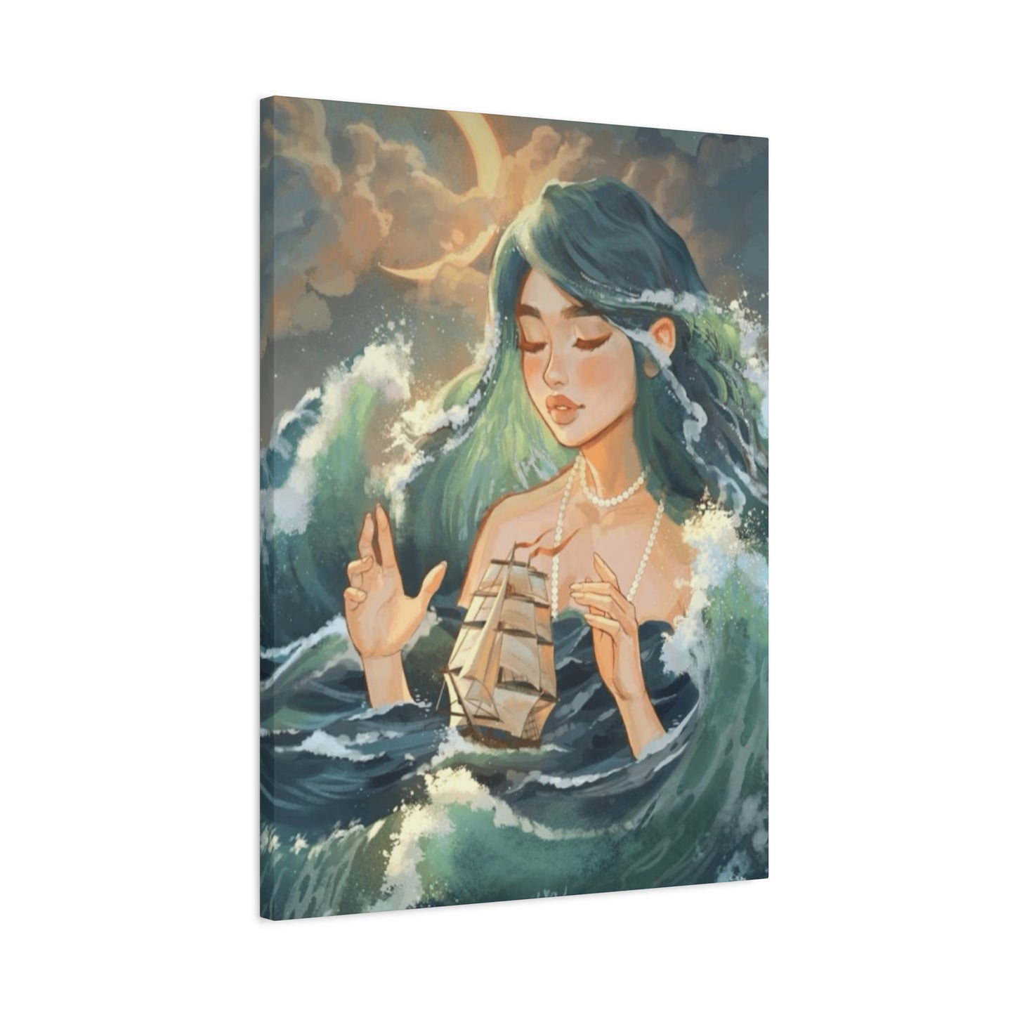 A Mermaid Playing With A Ship In Ocean Wall Art & Canvas Prints