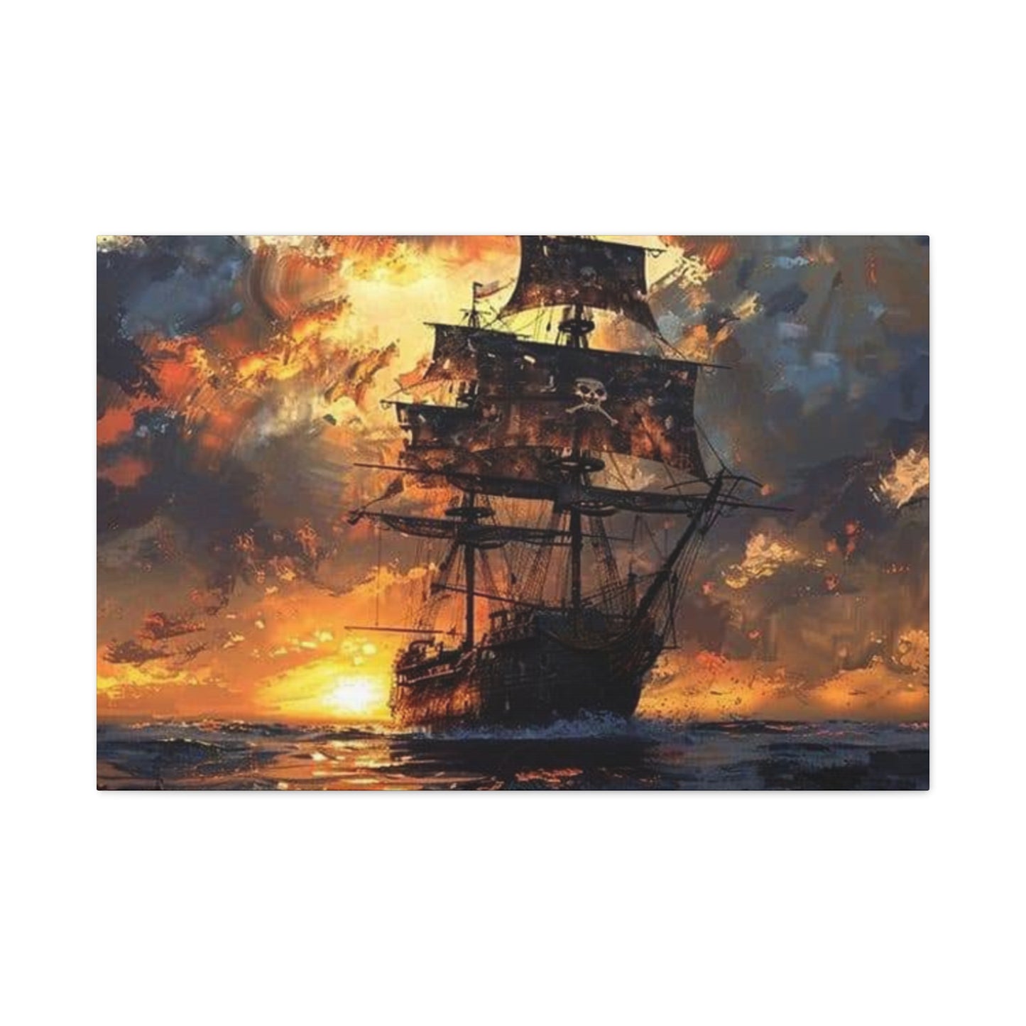 Ship In Sea With Sunset Wall Art & Canvas Prints