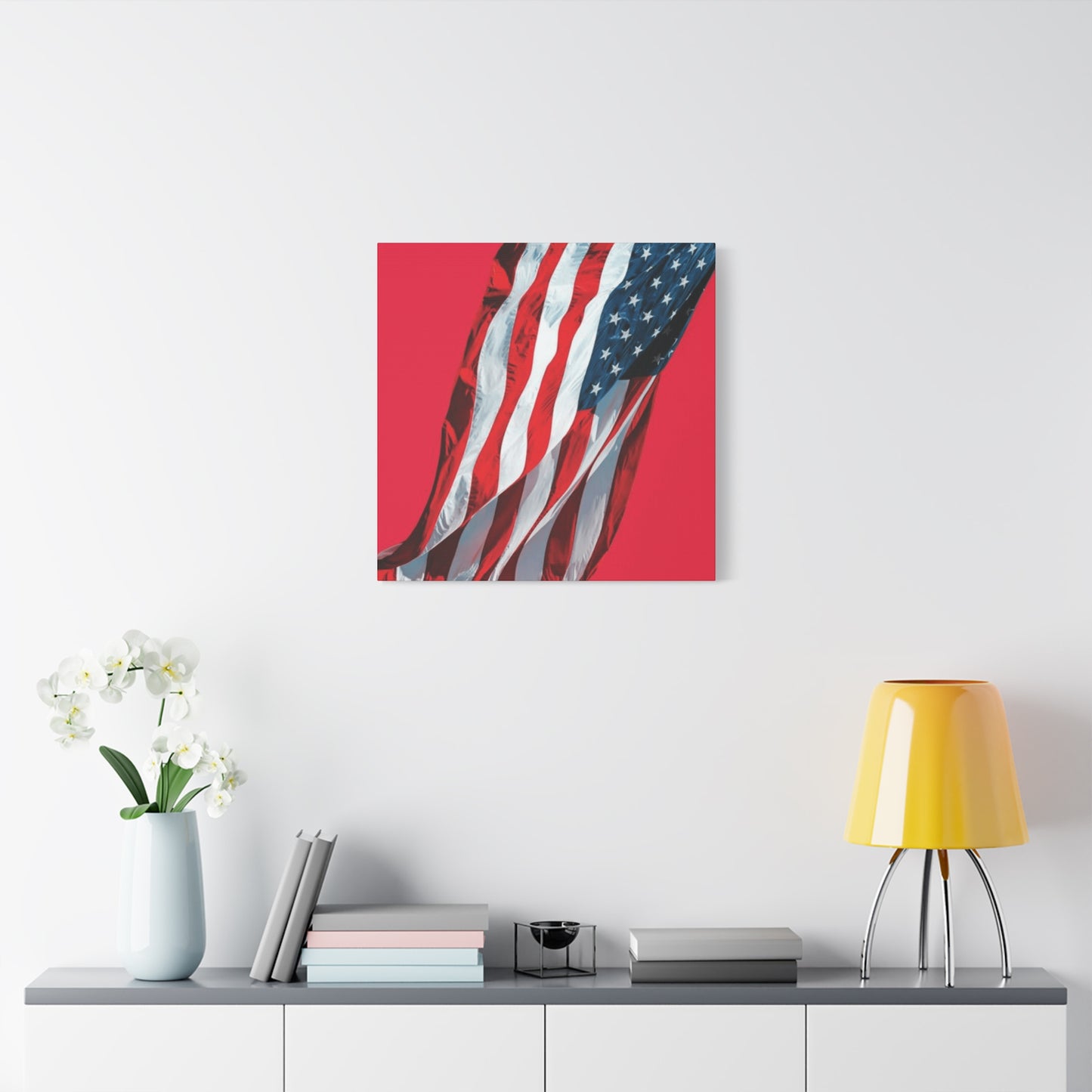 American Flag in Red Background Wall Art & Canvas Prints