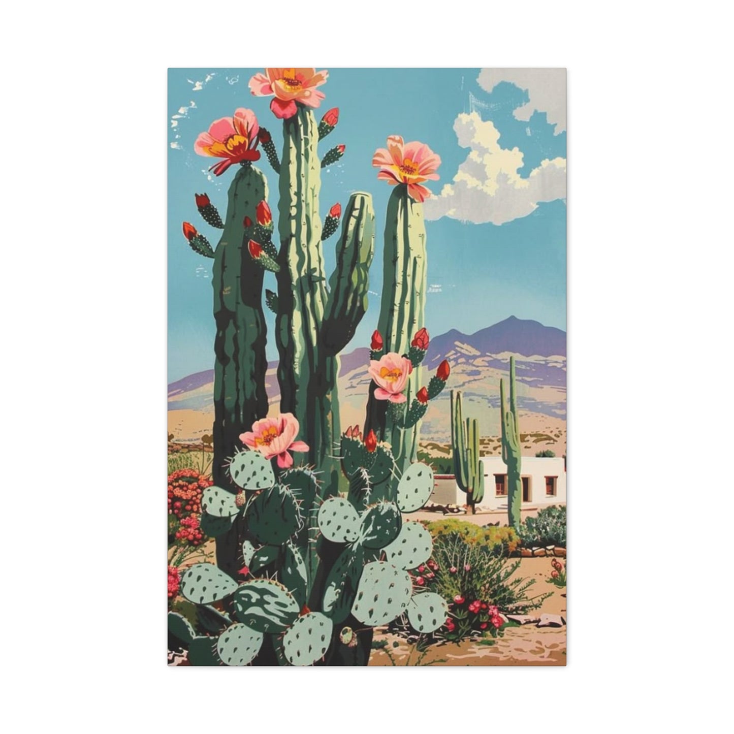 Flower Cactus In A Desert Wall Art & Canvas Prints