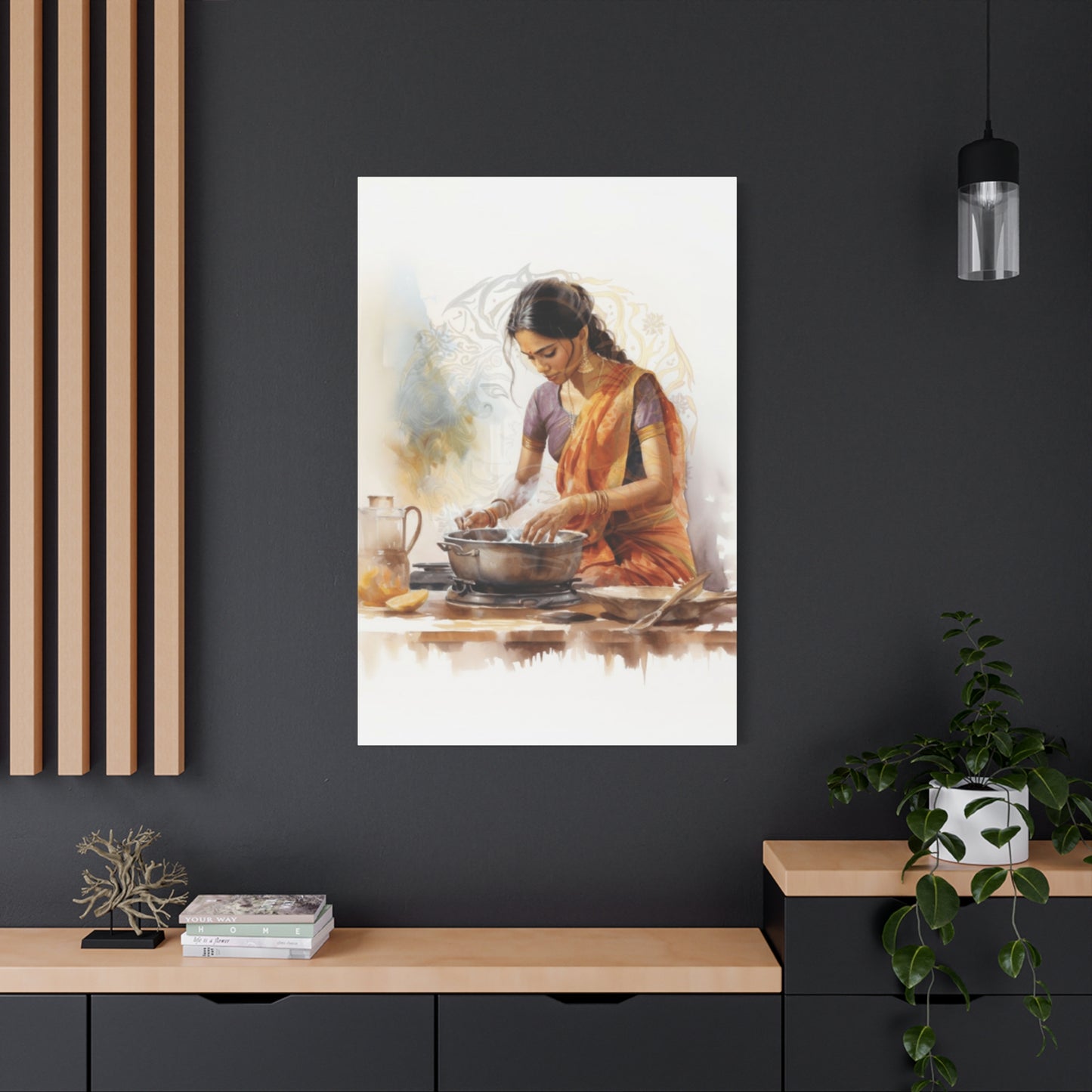 Indian Women In Saree Cooking Wall Art & Canvas Prints