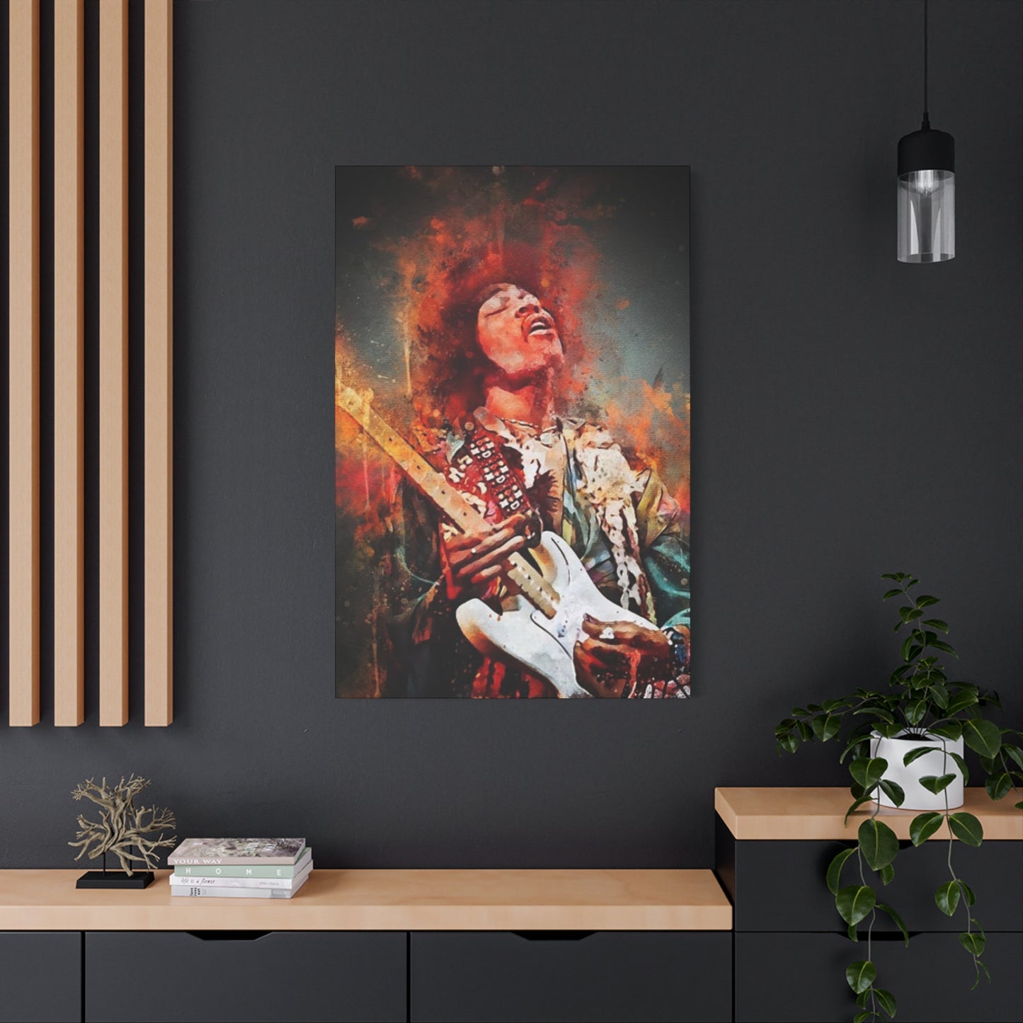 Colorful Jimi Hendrix Playing Guitar Poster Wall Art & Canvas Prints