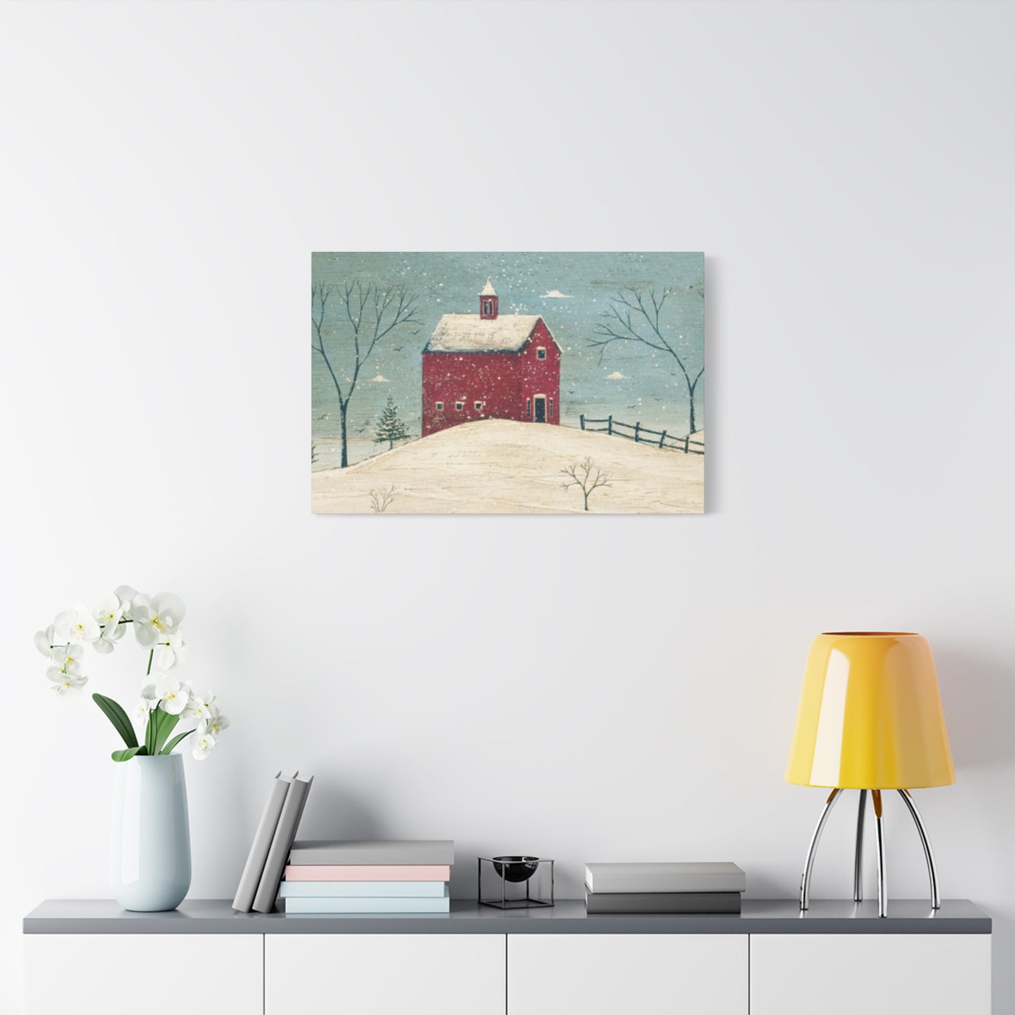 Red Snow House Kimble Warren Wall Art & Canvas Prints