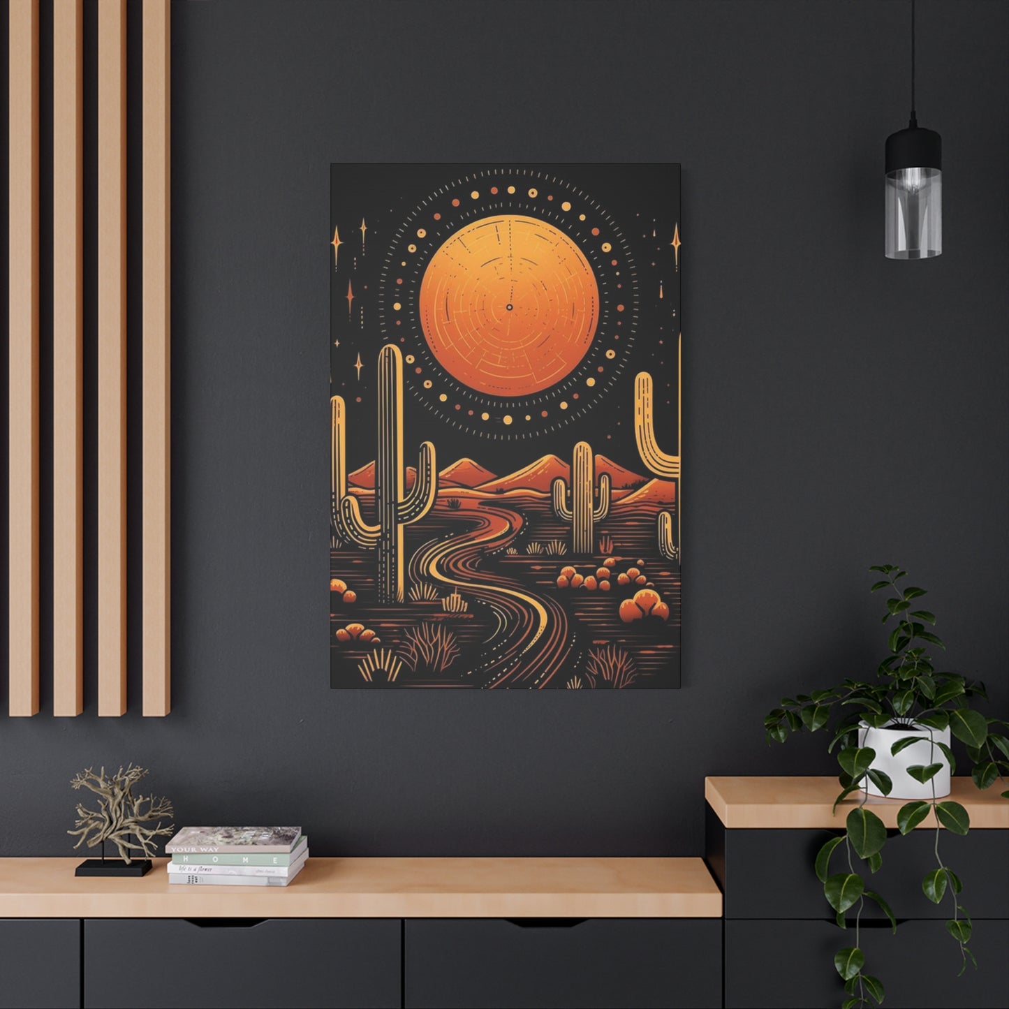 Dark Moon & Cactus In Desert Wall Art & Canvas Prints
