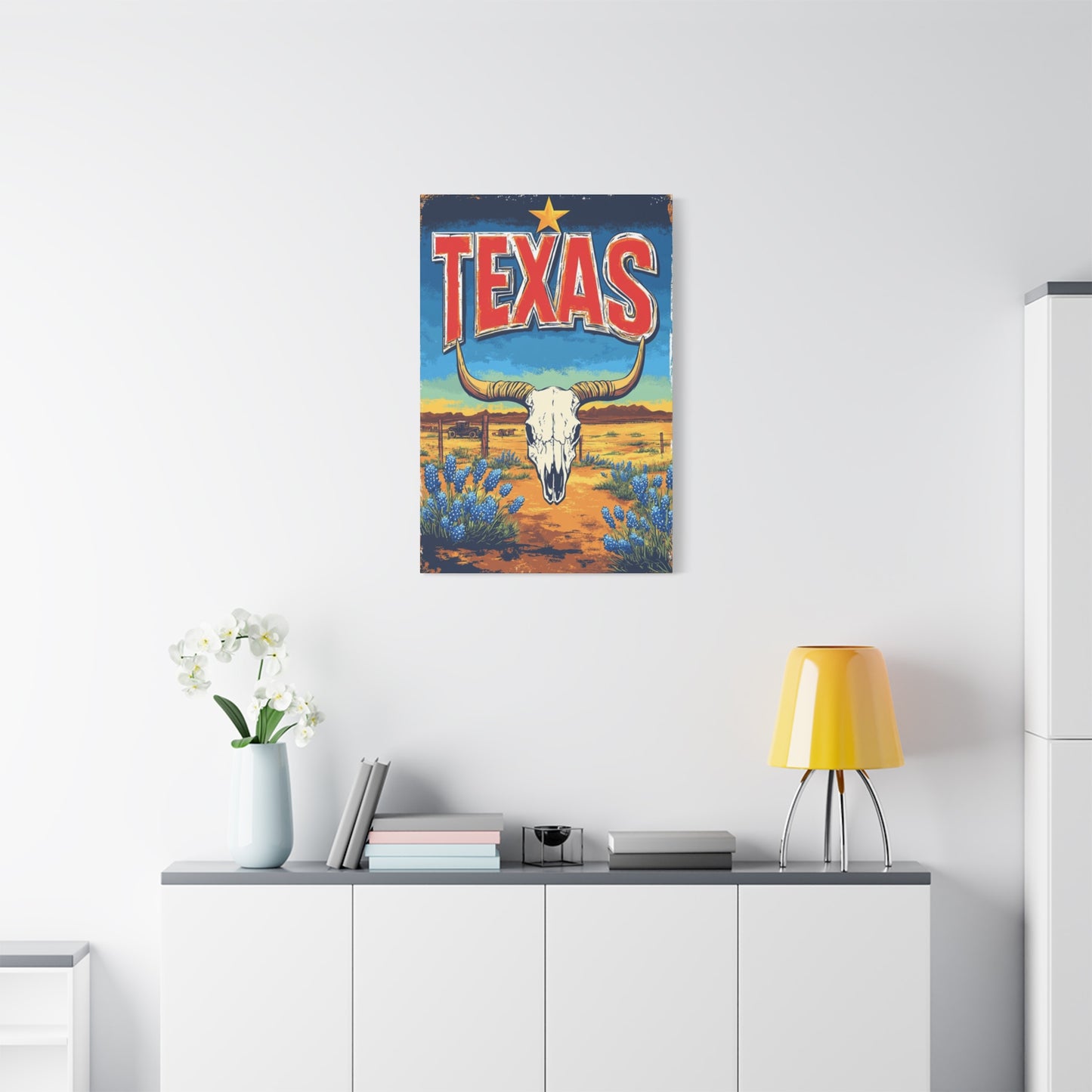 Landscape And Bull Skull Texas Poster Wall Art & Canvas Prints