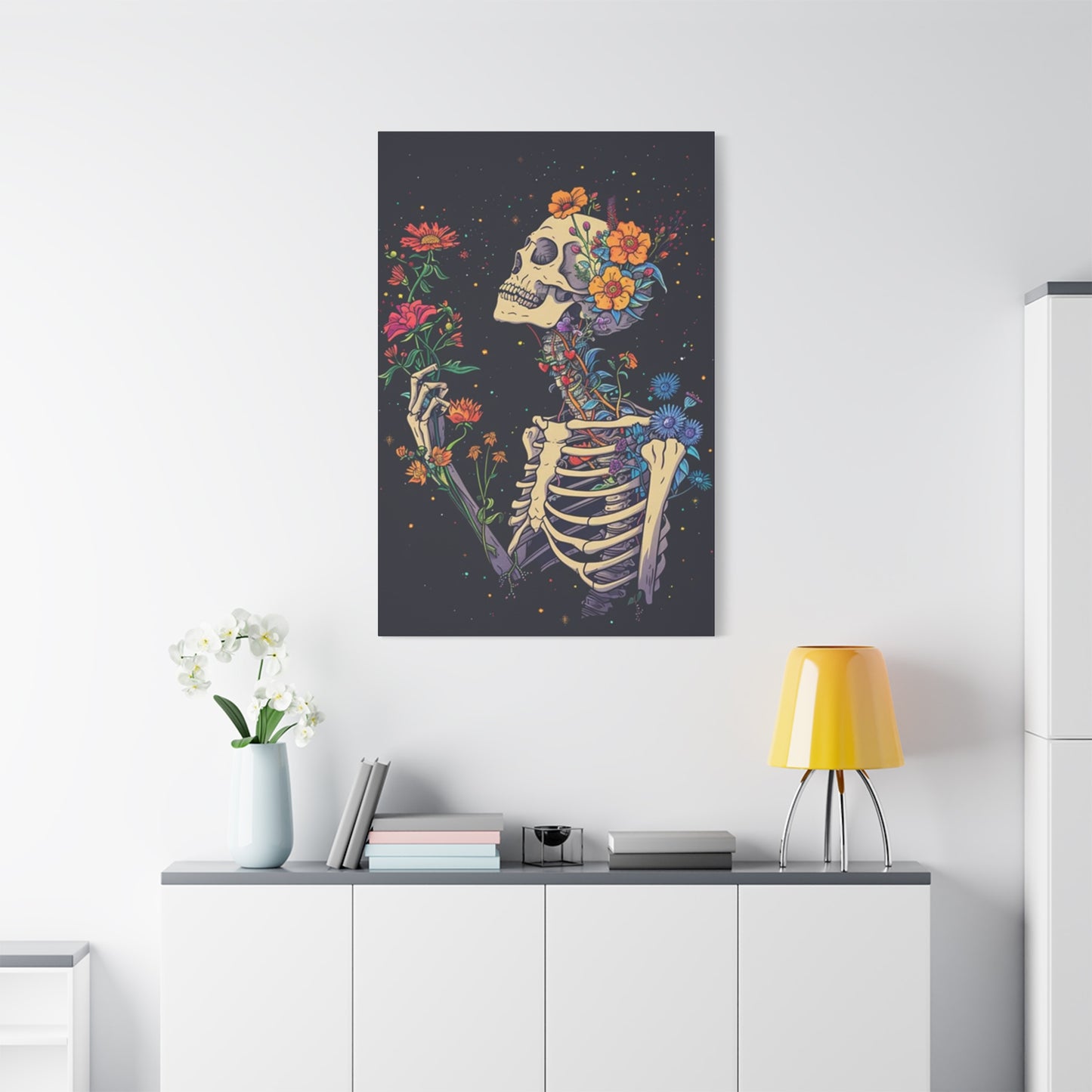Flower On Skeleton Wall Art & Canvas Prints