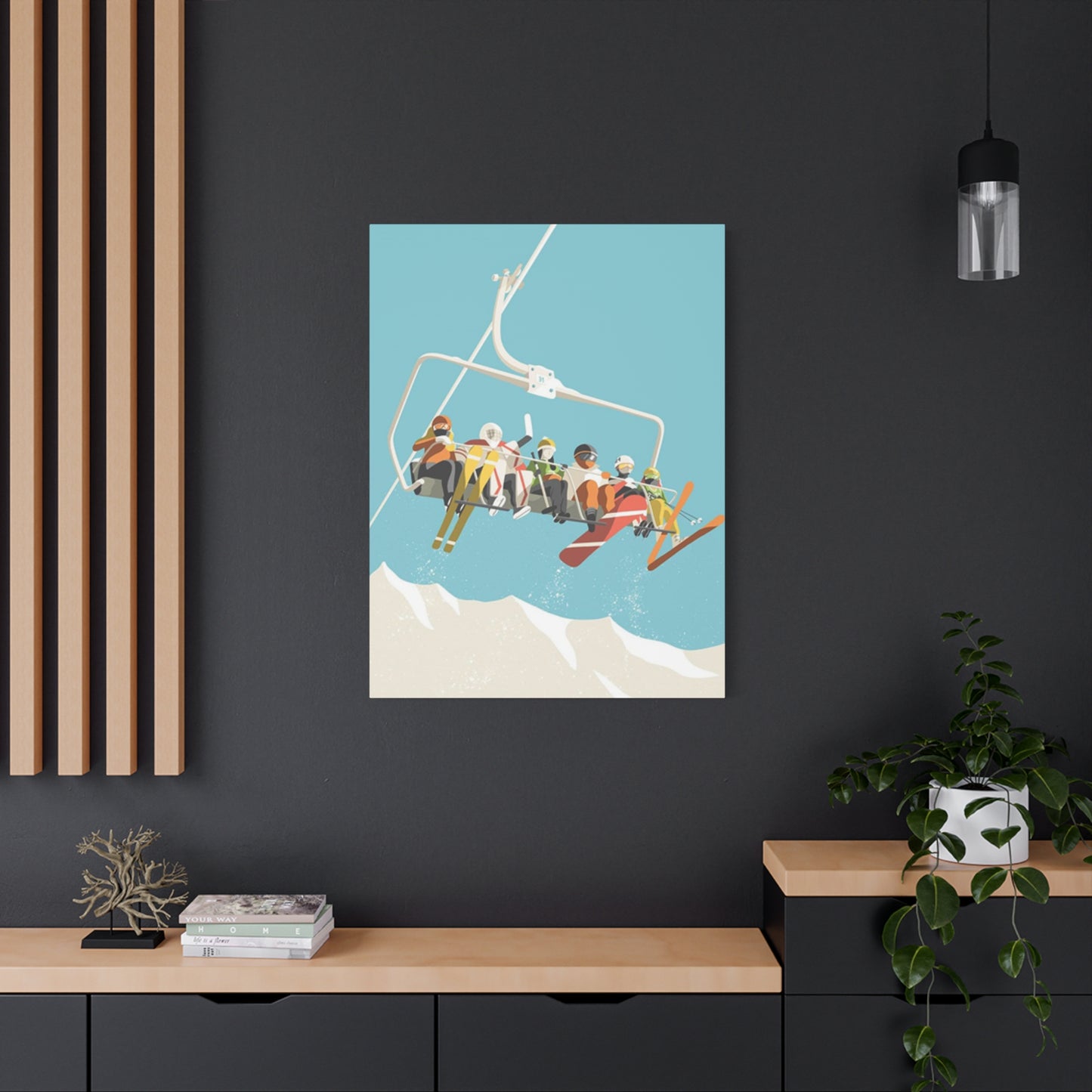 Five Skiers On Gondola Wall Art & Canvas Prints