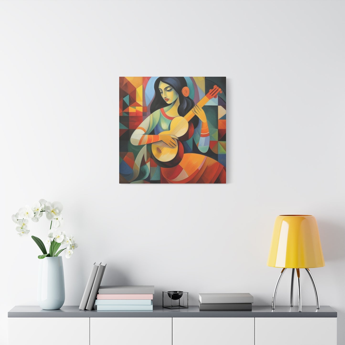 Lady Playing Guitar Cubism Wall Art & Canvas Prints