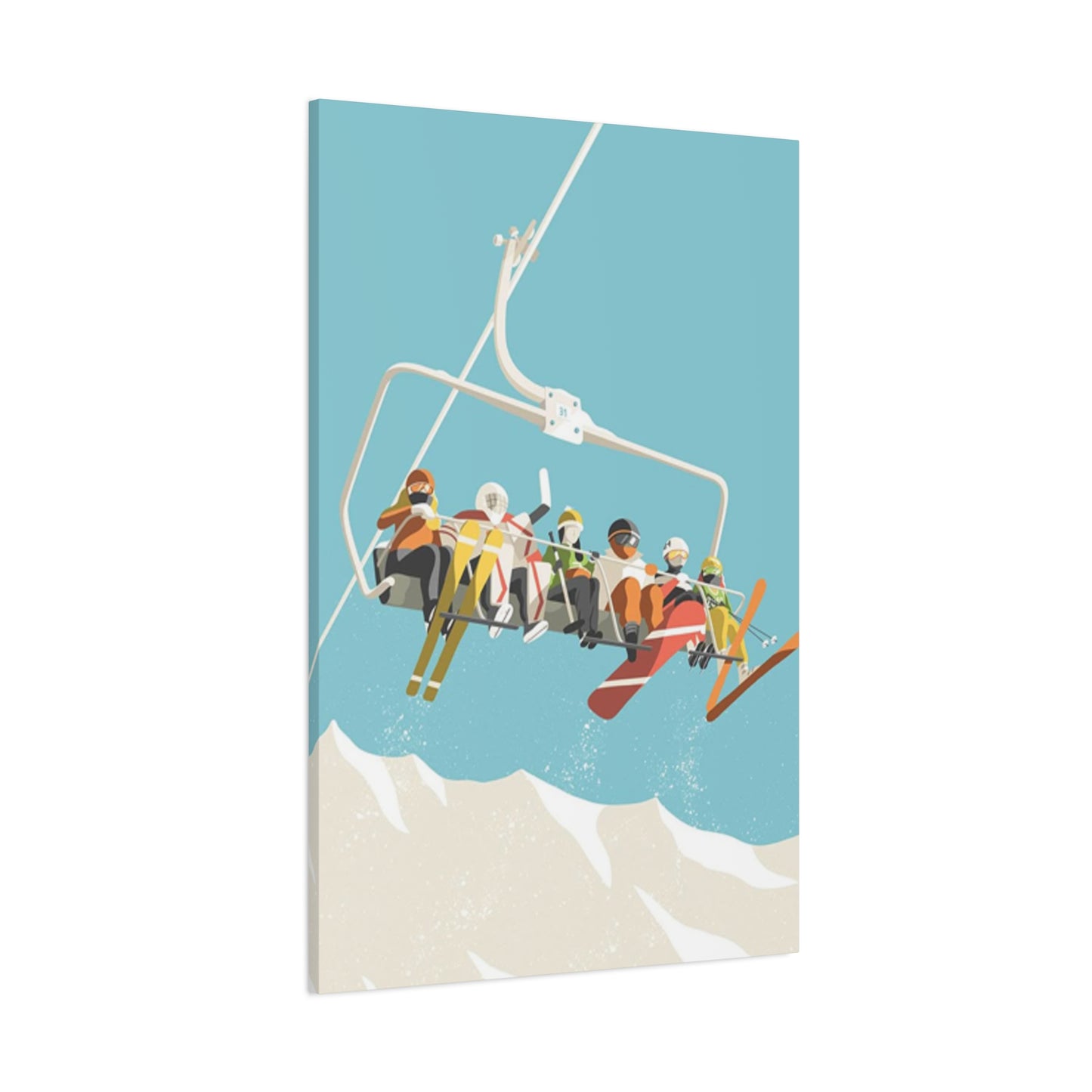 Five Skiers On Gondola Wall Art & Canvas Prints