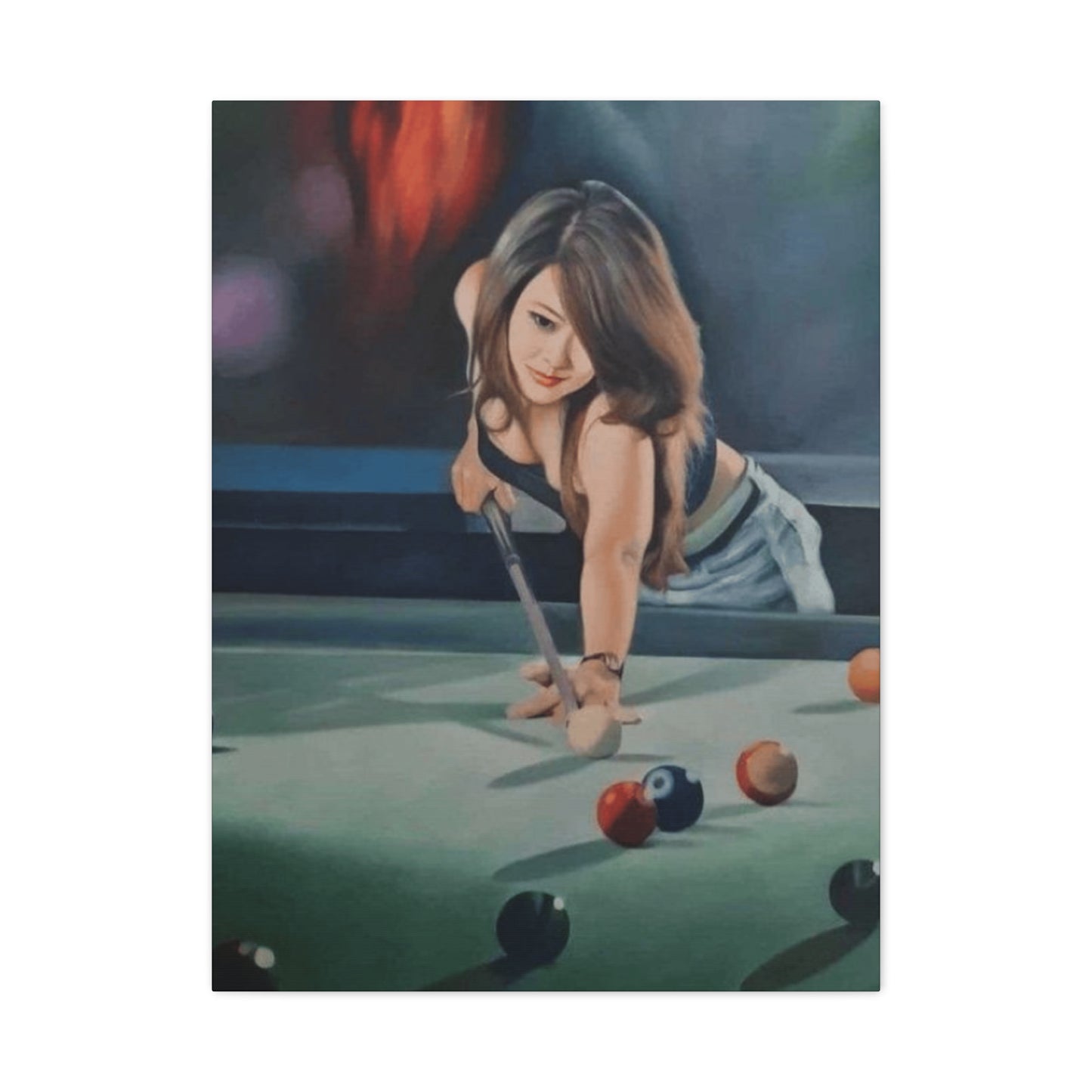 Cute Girl Playing Billiard Wall Art & Canvas Prints