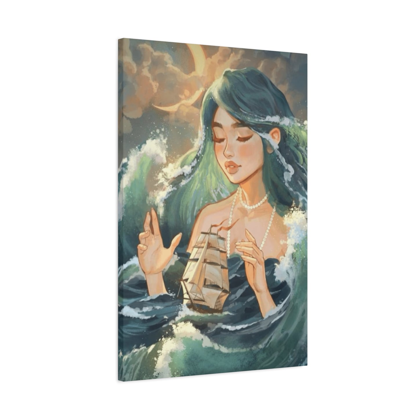 A Mermaid Playing With A Ship In Ocean Wall Art & Canvas Prints
