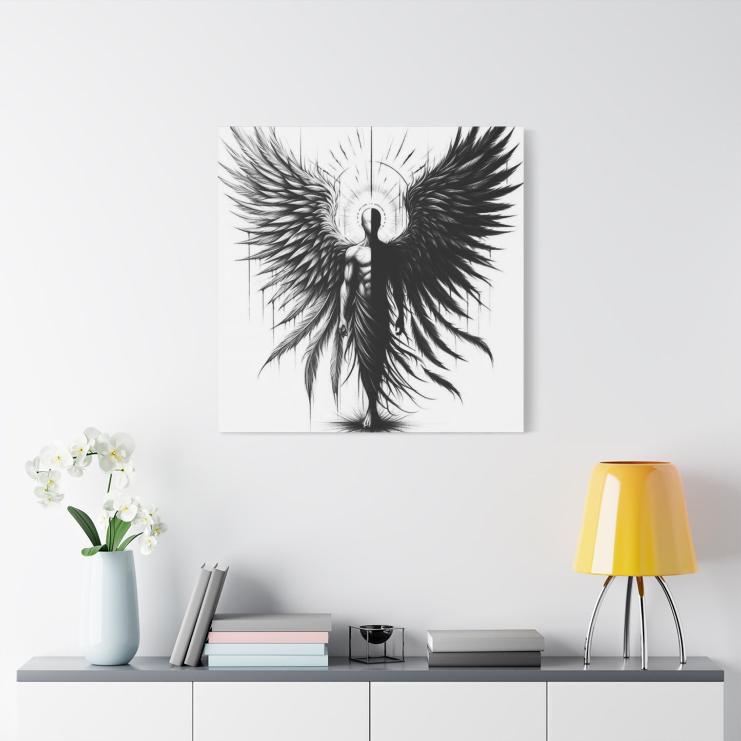 Black and White Angel Wings Tattoo Wall Art & Canvas Prints