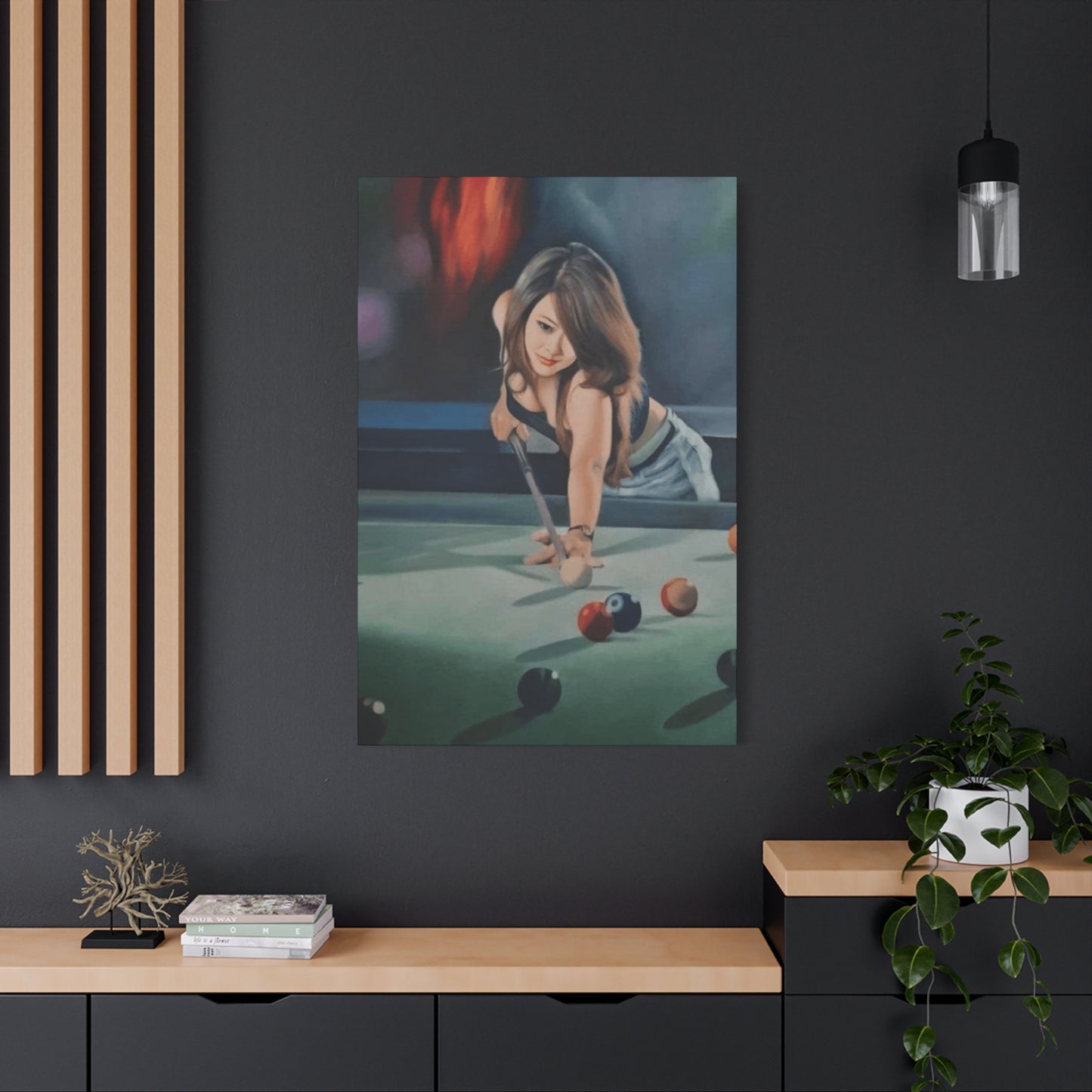 Cute Girl Playing Billiard Wall Art & Canvas Prints