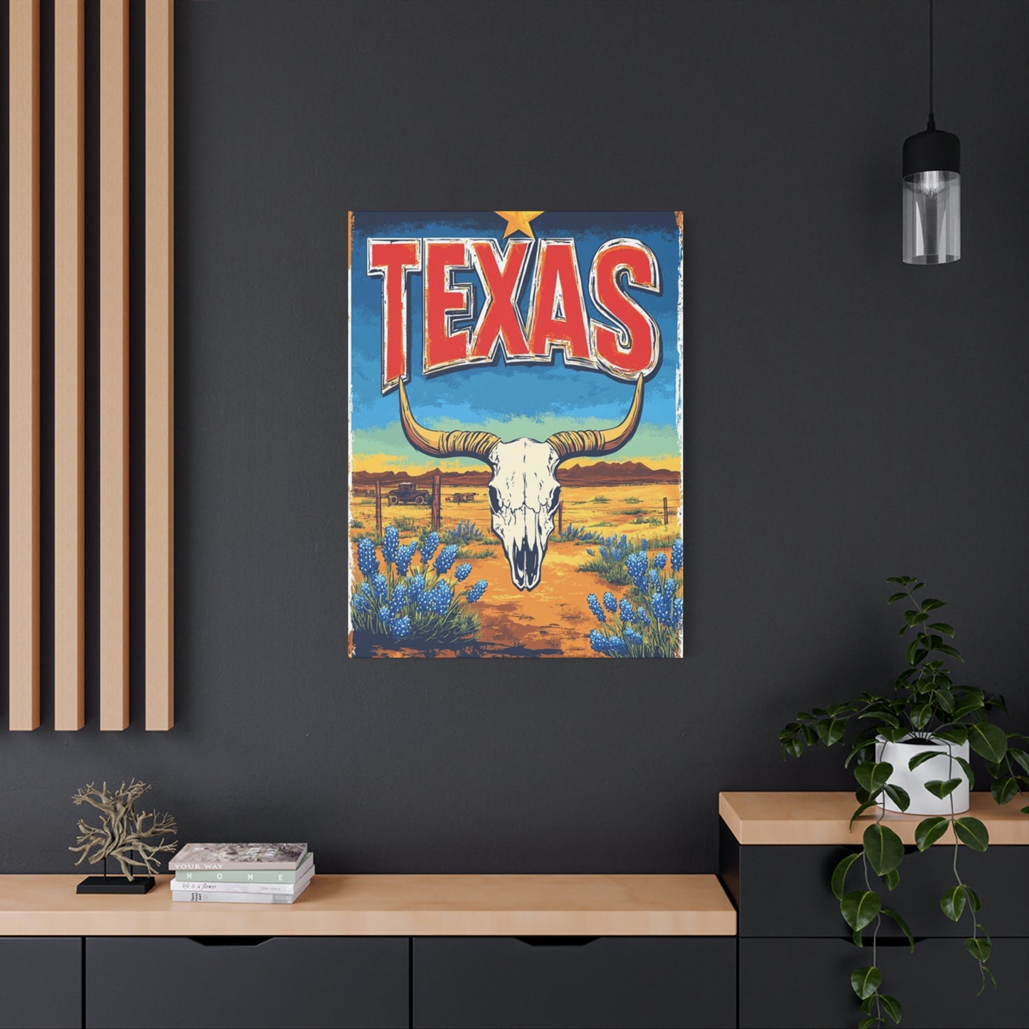 Landscape And Bull Skull Texas Poster Wall Art & Canvas Prints