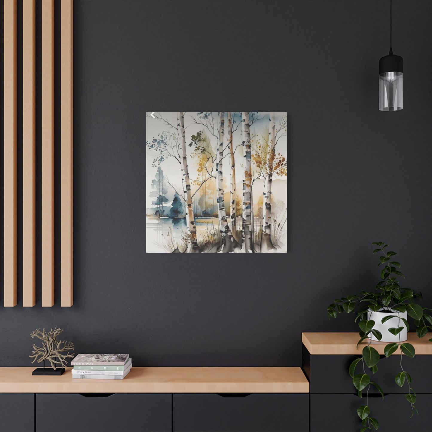 Blue and Orange Birch Tree Painting Wall Art & Canvas Prints