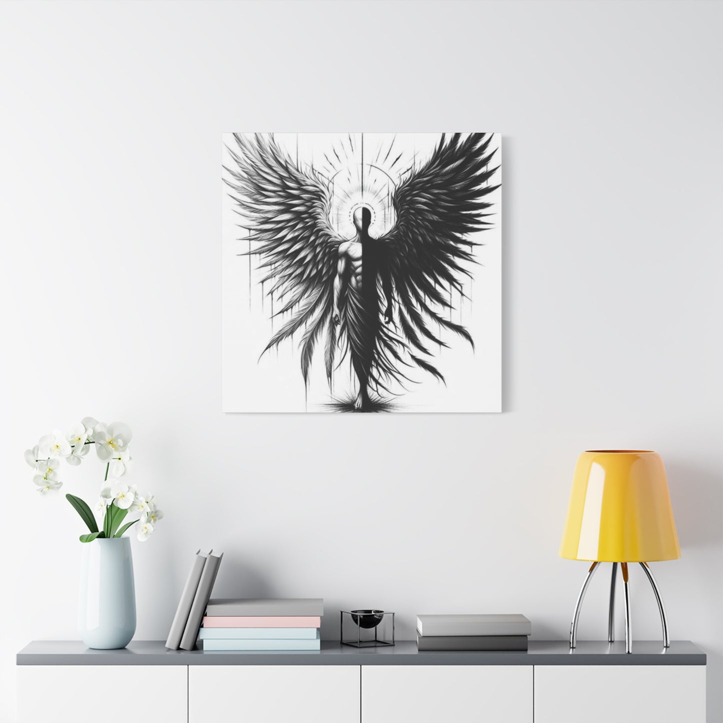Black and White Angel Wings Tattoo Wall Art & Canvas Prints