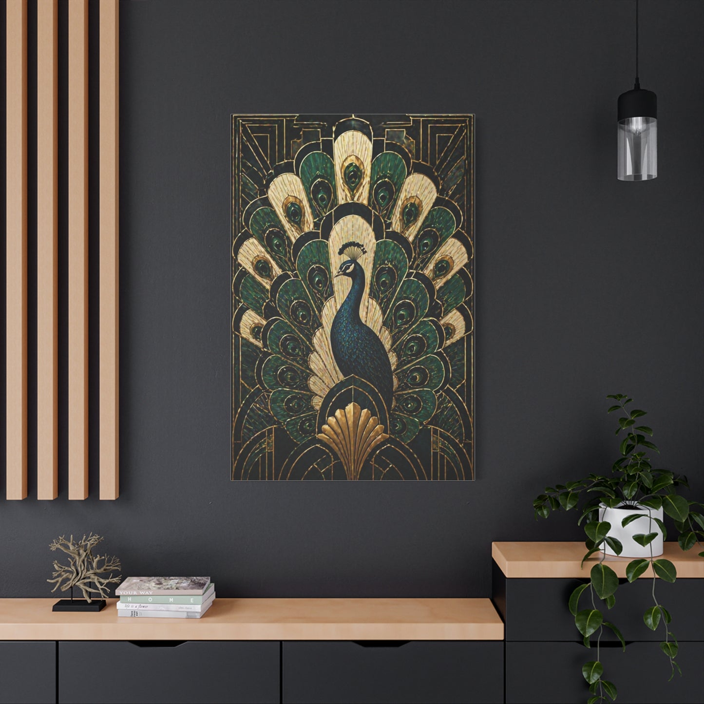 Art Deco Peacock Fan Composition Wall Art & Canvas Print