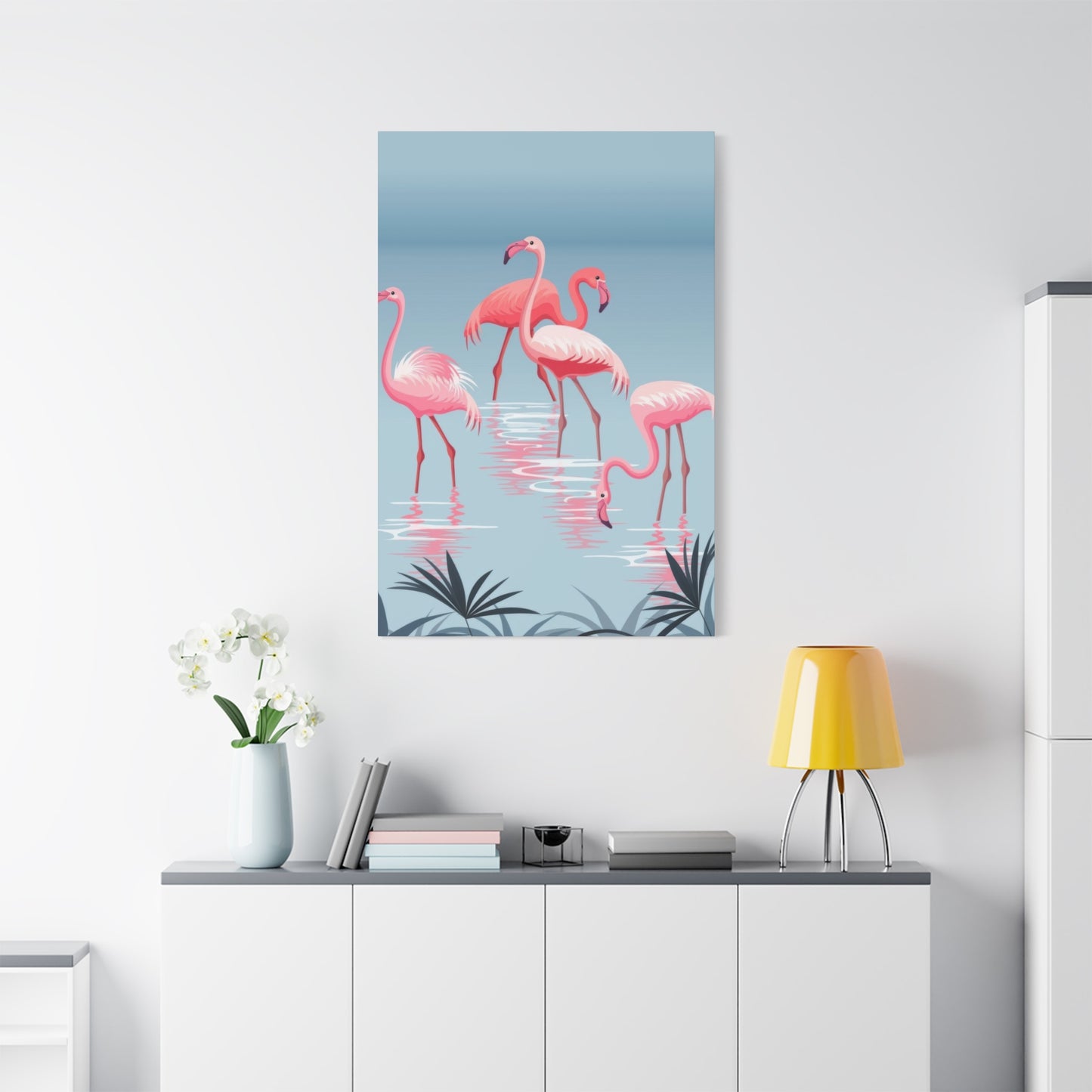Flamingo Flock In Water Wall Art & Canvas Prints