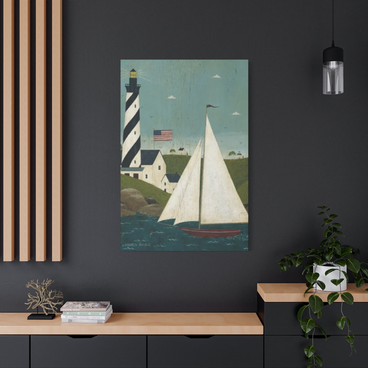 Lighthouse And Sailboat Kimble Warren Wall Art & Canvas Prints