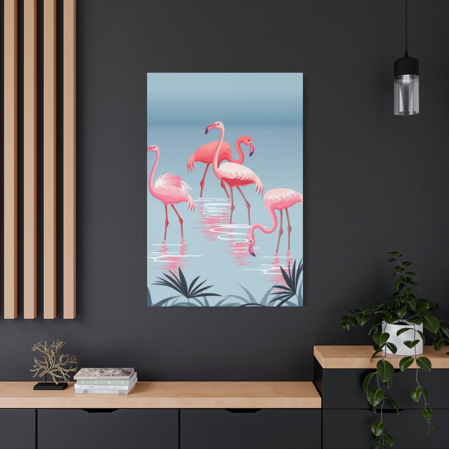 Flamingo Flock In Water Wall Art & Canvas Prints
