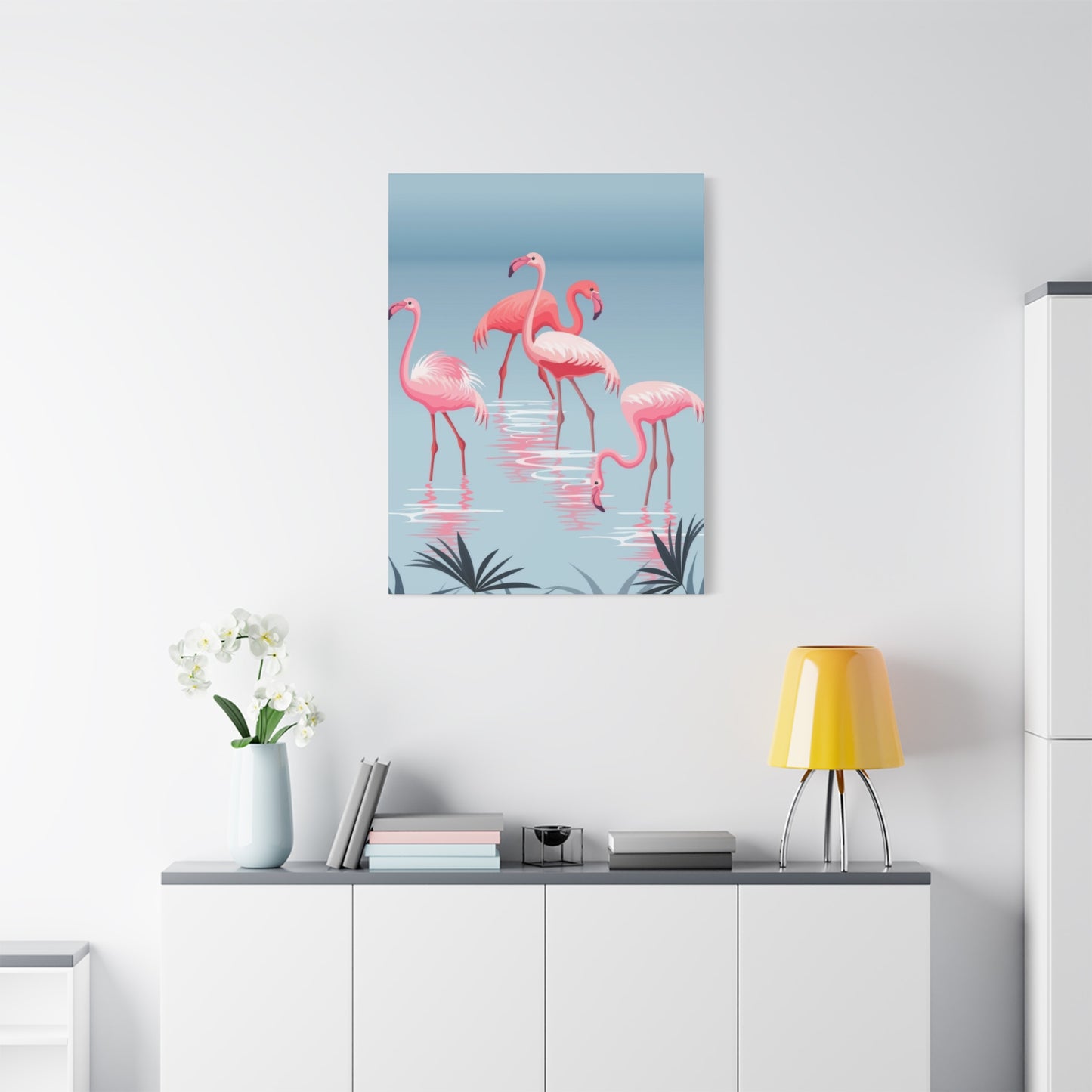 Flamingo Flock In Water Wall Art & Canvas Prints