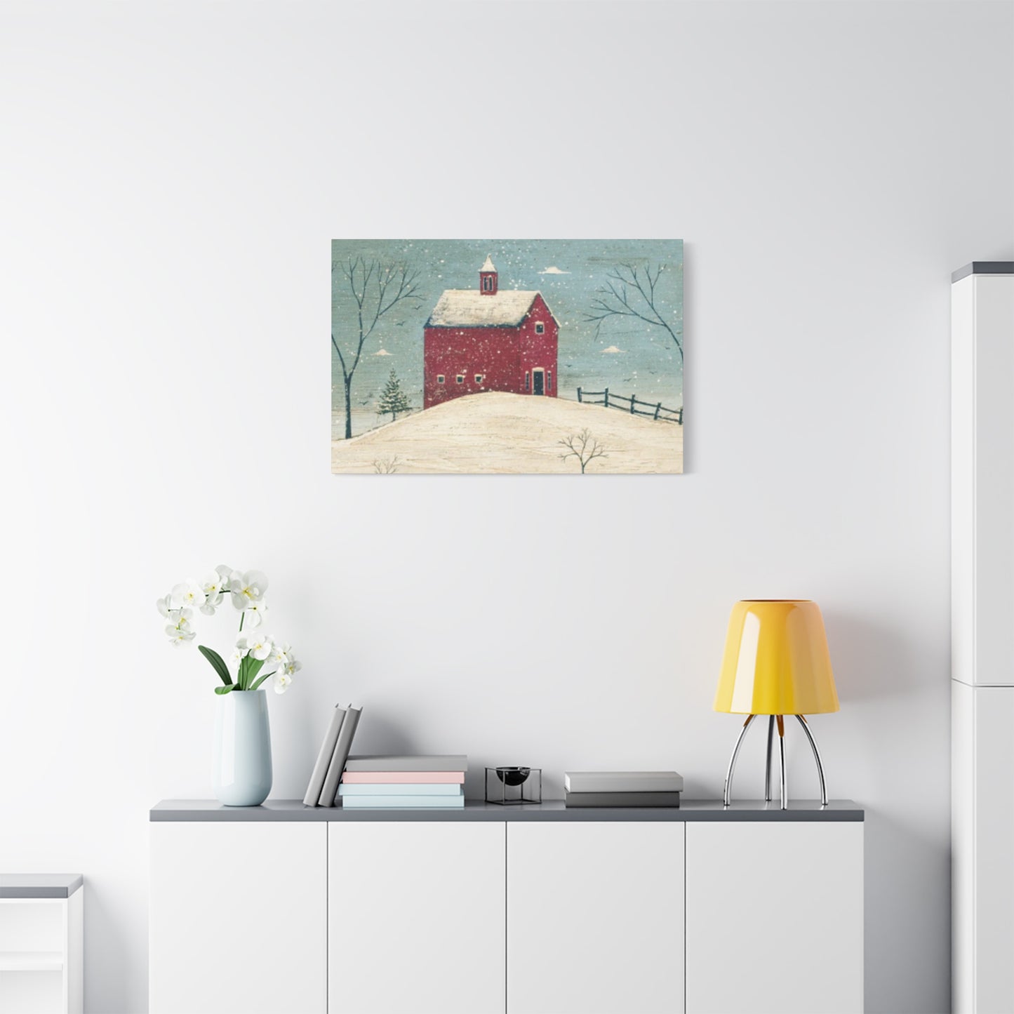 Red Snow House Kimble Warren Wall Art & Canvas Prints