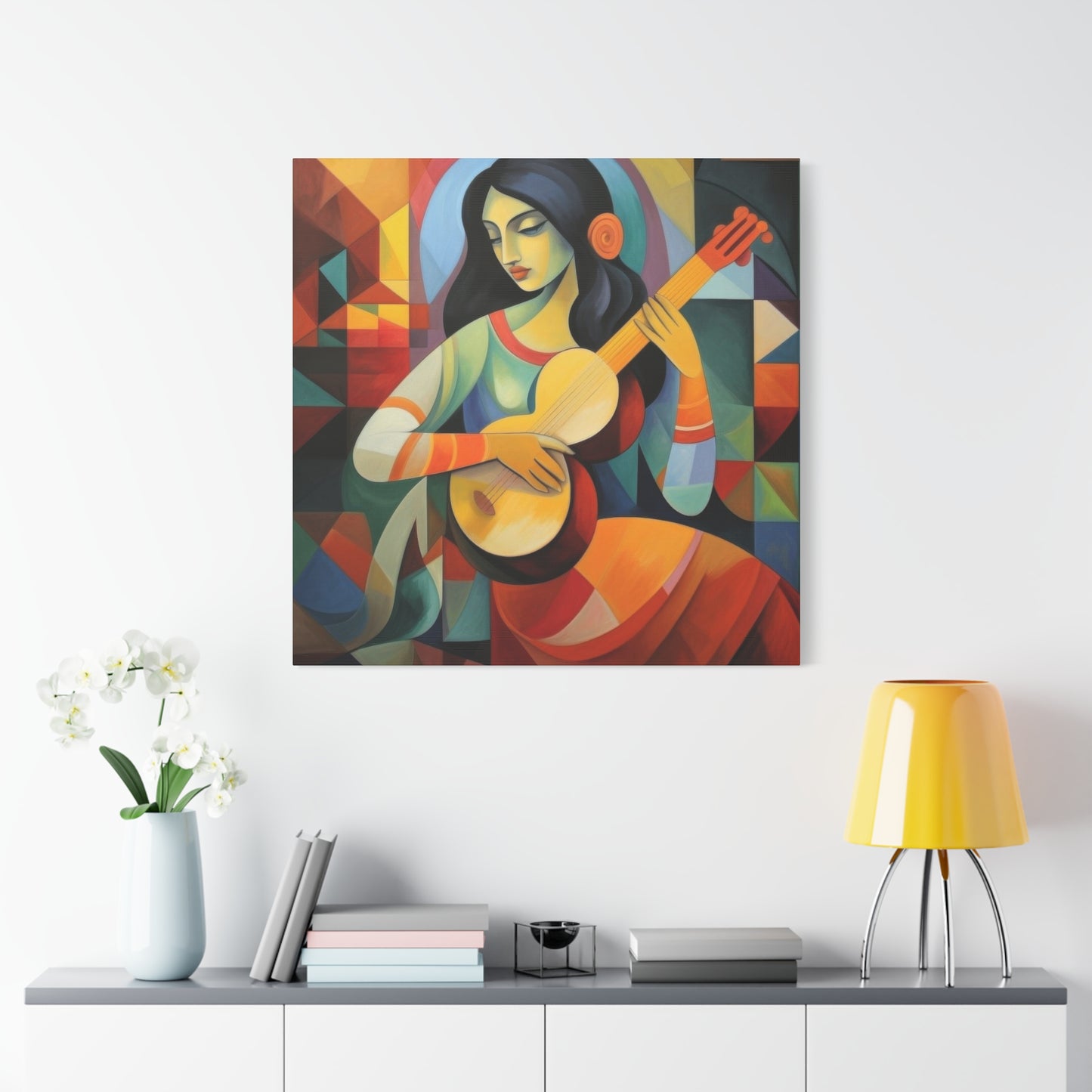 Lady Playing Guitar Cubism Wall Art & Canvas Prints