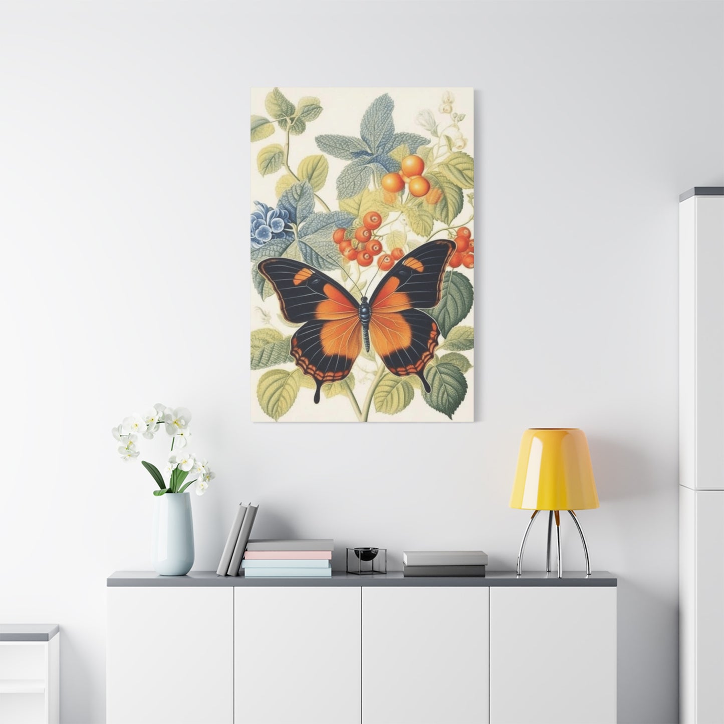 Butterfly on Berries Painting Wall Art & Canvas Prints