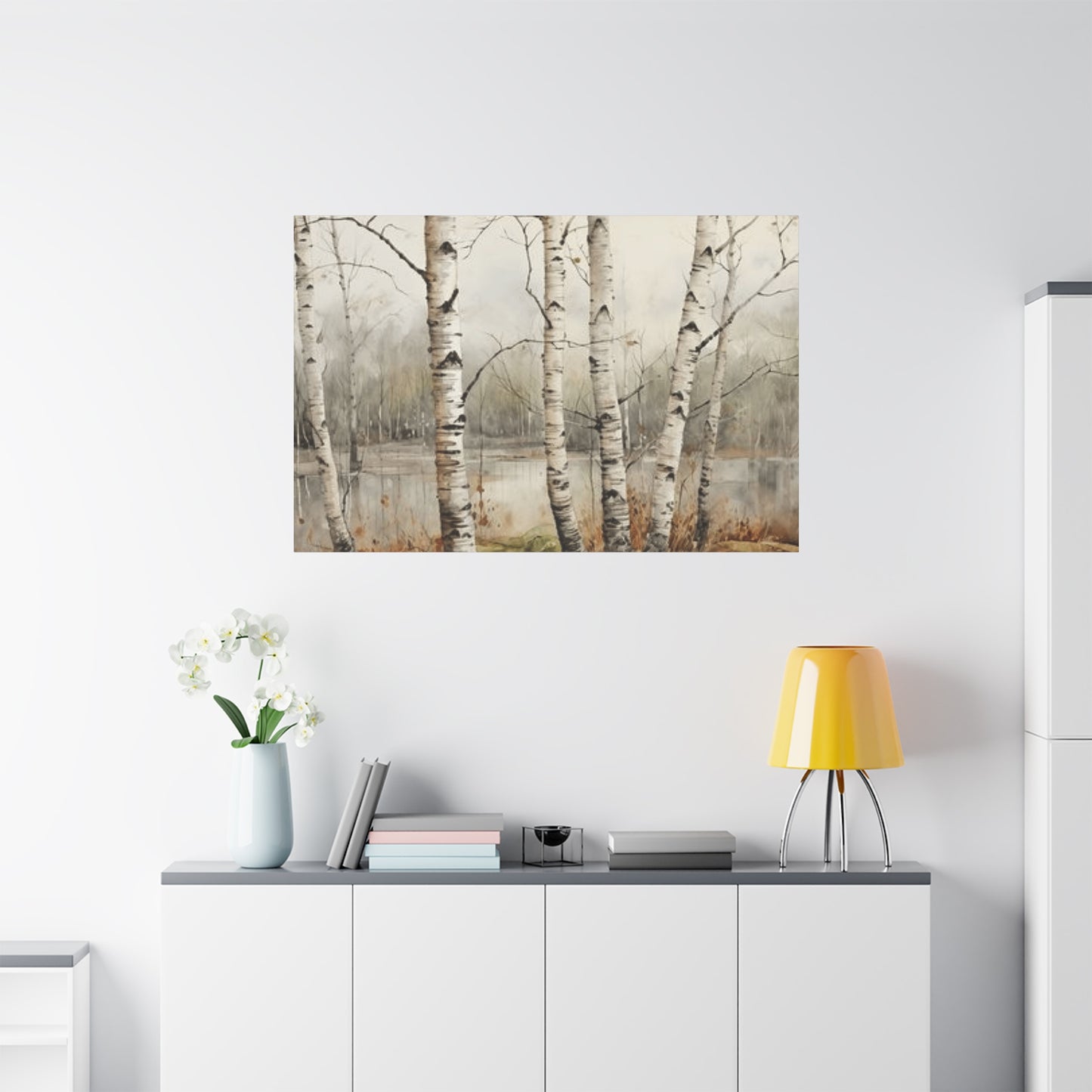 Birch Trees Beside Lake Wall Art & Canvas Prints