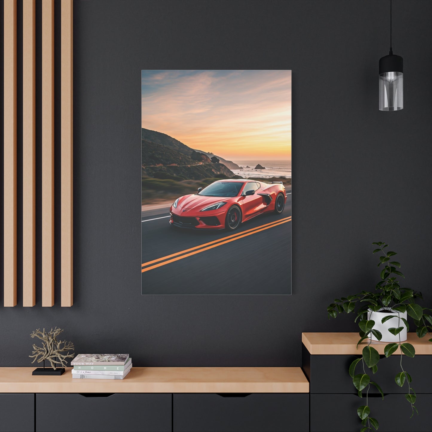 Chevrolet Corvette C8 Sunset Cliffside Drive Wall Art & Canvas Prints