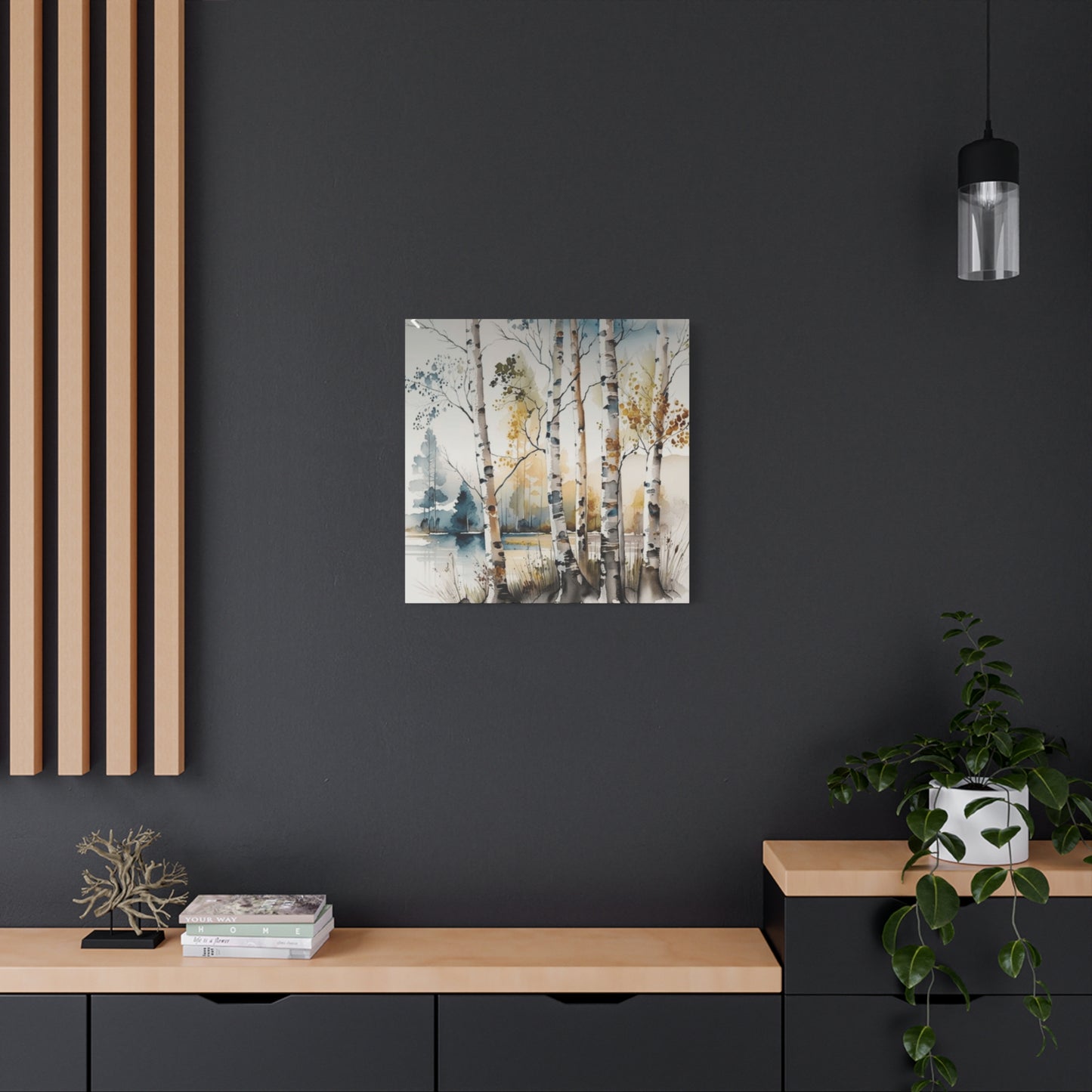 Blue and Orange Birch Tree Painting Wall Art & Canvas Prints
