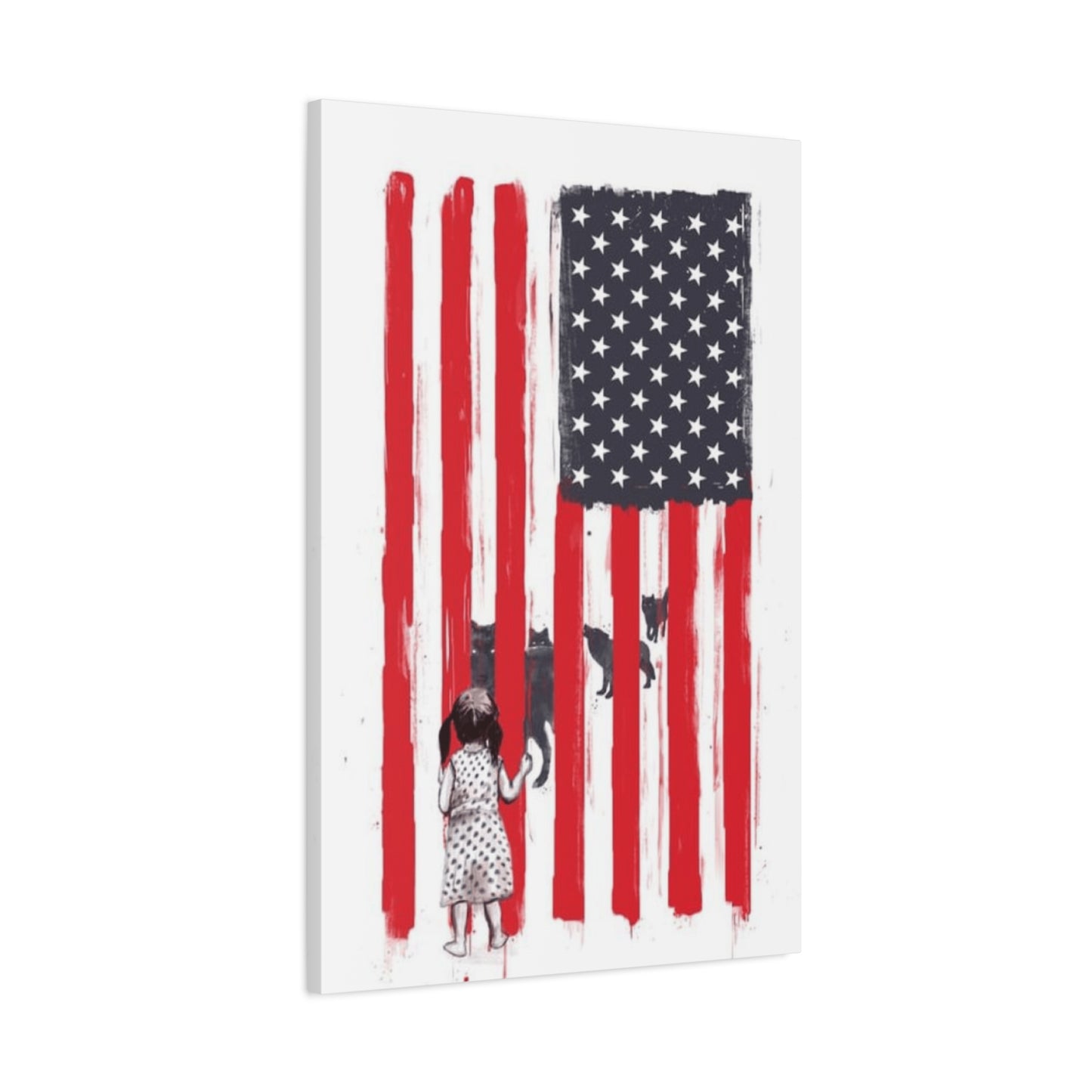 Little Girl Protected by American Flag Wall Art & Canvas Prints