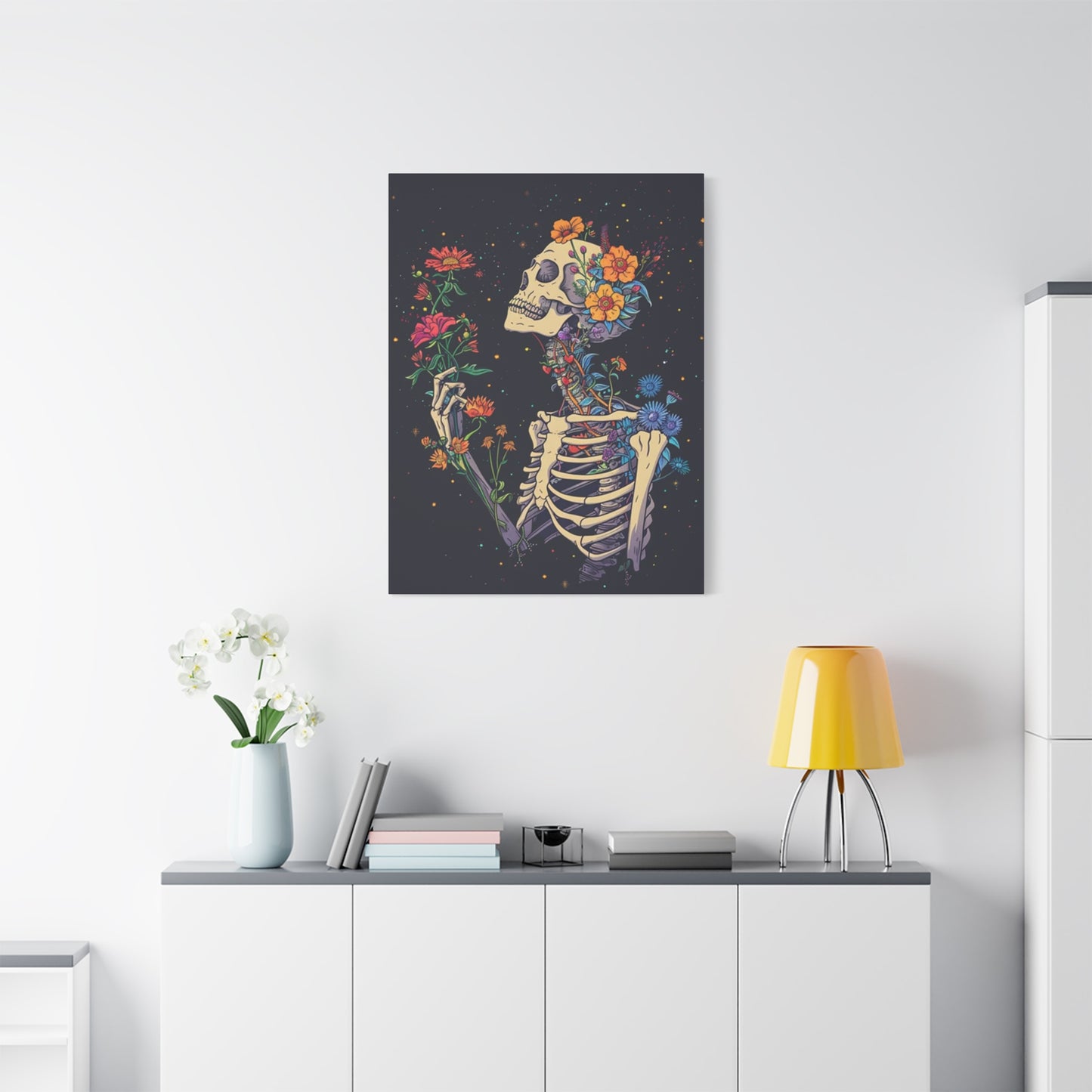 Flower On Skeleton Wall Art & Canvas Prints