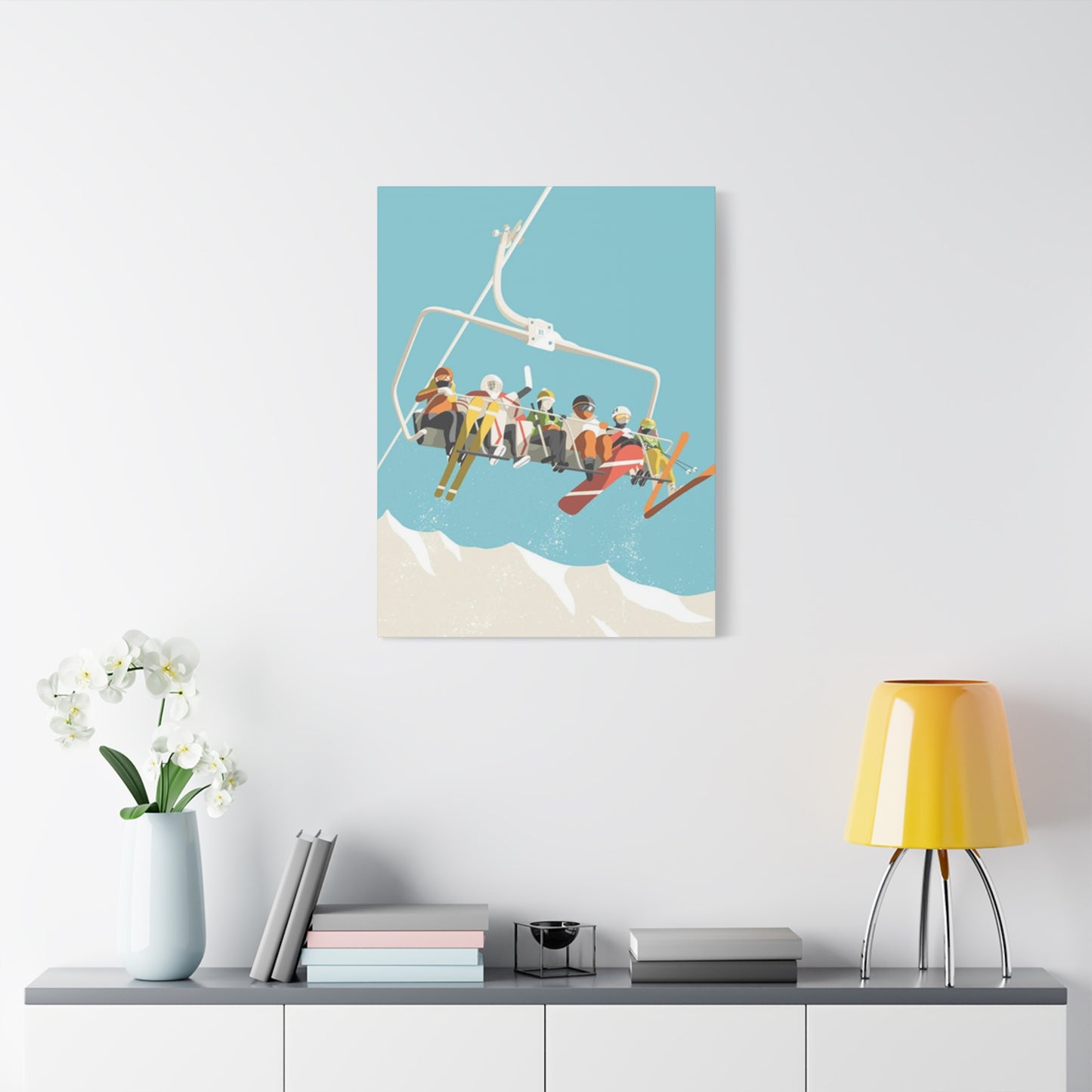 Five Skiers On Gondola Wall Art & Canvas Prints