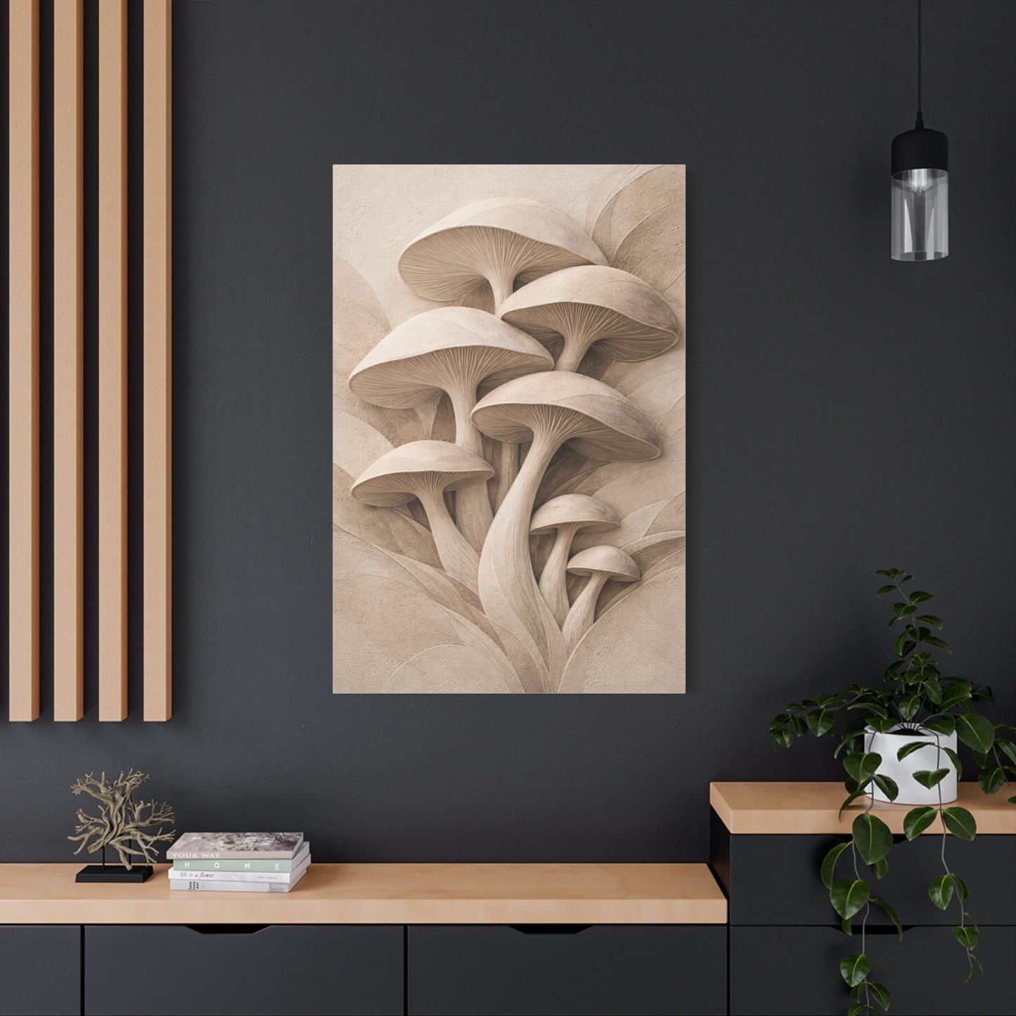 Minimalist Plaster Mushroom Relief Wall Art & Canvas Print