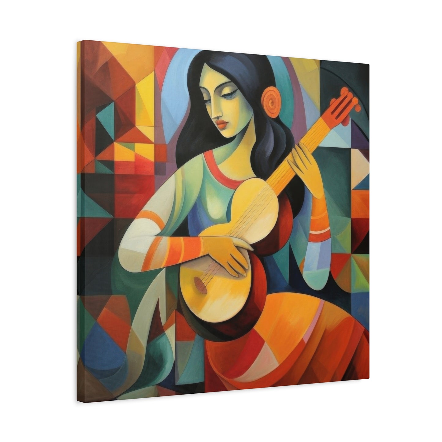 Lady Playing Guitar Cubism Wall Art & Canvas Prints