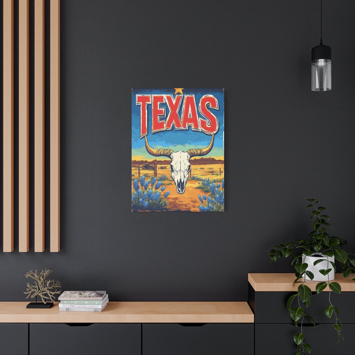 Landscape And Bull Skull Texas Poster Wall Art & Canvas Prints