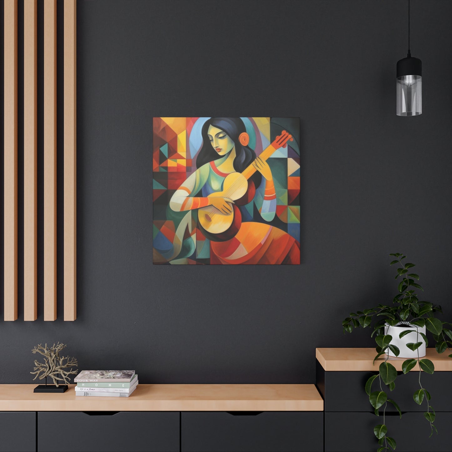 Lady Playing Guitar Cubism Wall Art & Canvas Prints